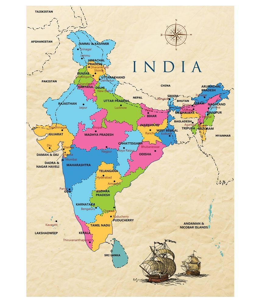 850x1000 Zara Wallpaper India Map Paper Wall Poster Without Frame: Buy, Phone