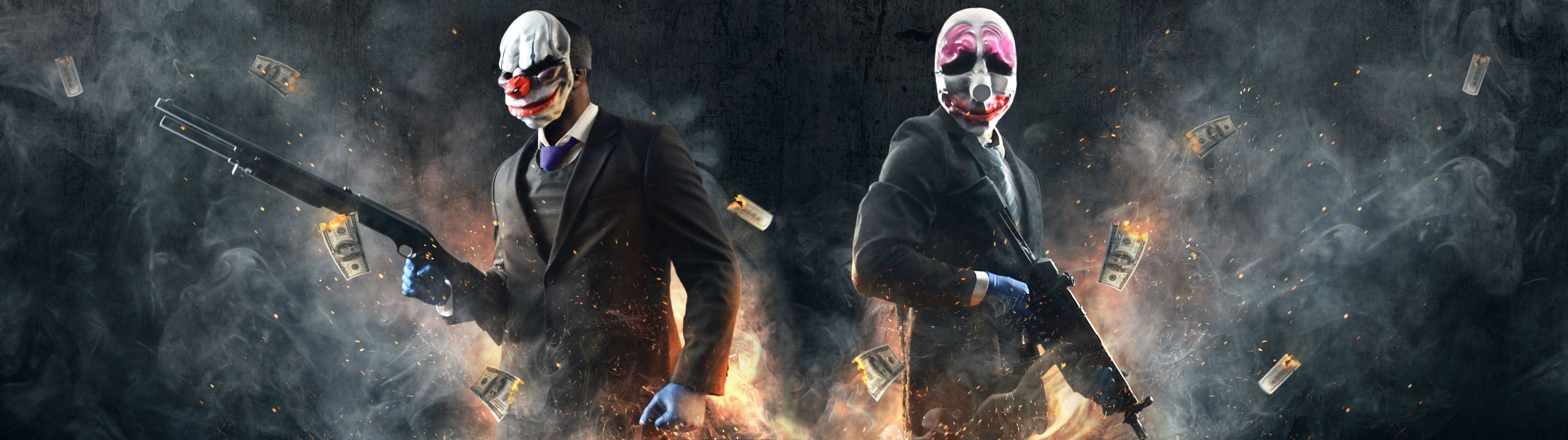 3840x1080 A Payday 2 dual monitor wallpaper i made from steam cards (), Dual Screen