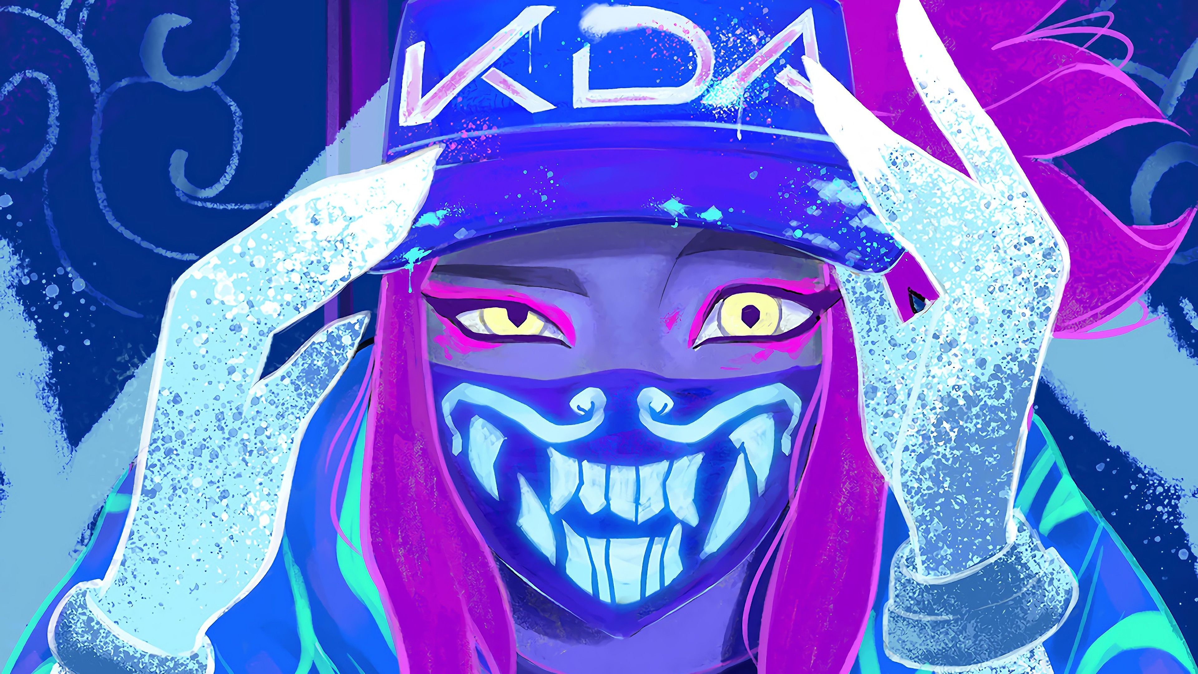 3840x2160 K DA Akali Mask Neon LoL League Of Legends 4K. Neon Wallpaper, Digital Painting, Digital Wallpaper, Desktop