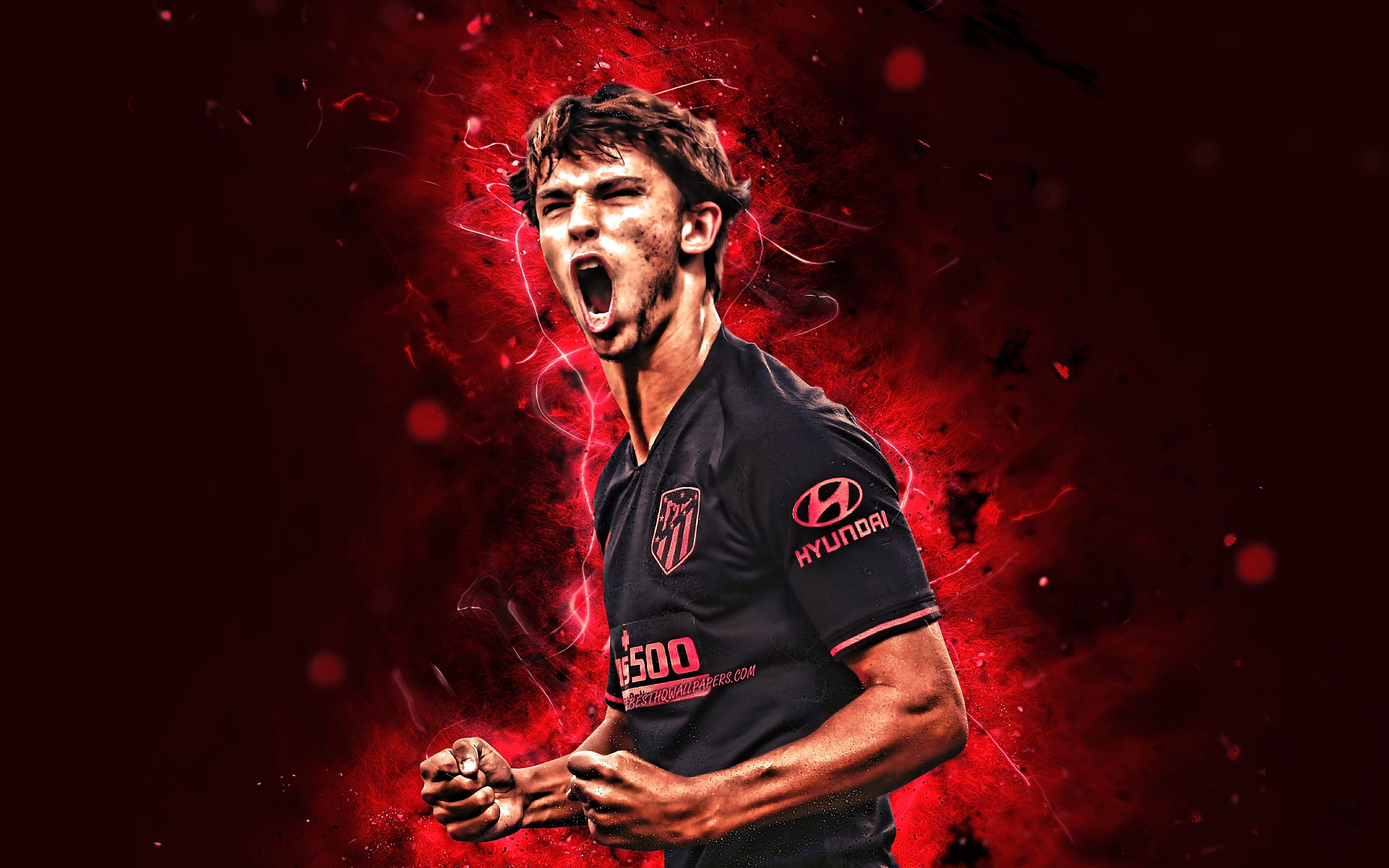 3840x2400 Download wallpaper 4k, Joao Felix, black uniform, Atletico Madrid FC, Portuguese footballers, goal, La Liga, midfielder, neon lights, Joao Felix Sequeira, soccer, LaLiga for desktop with resolution. High Quality HD, Desktop