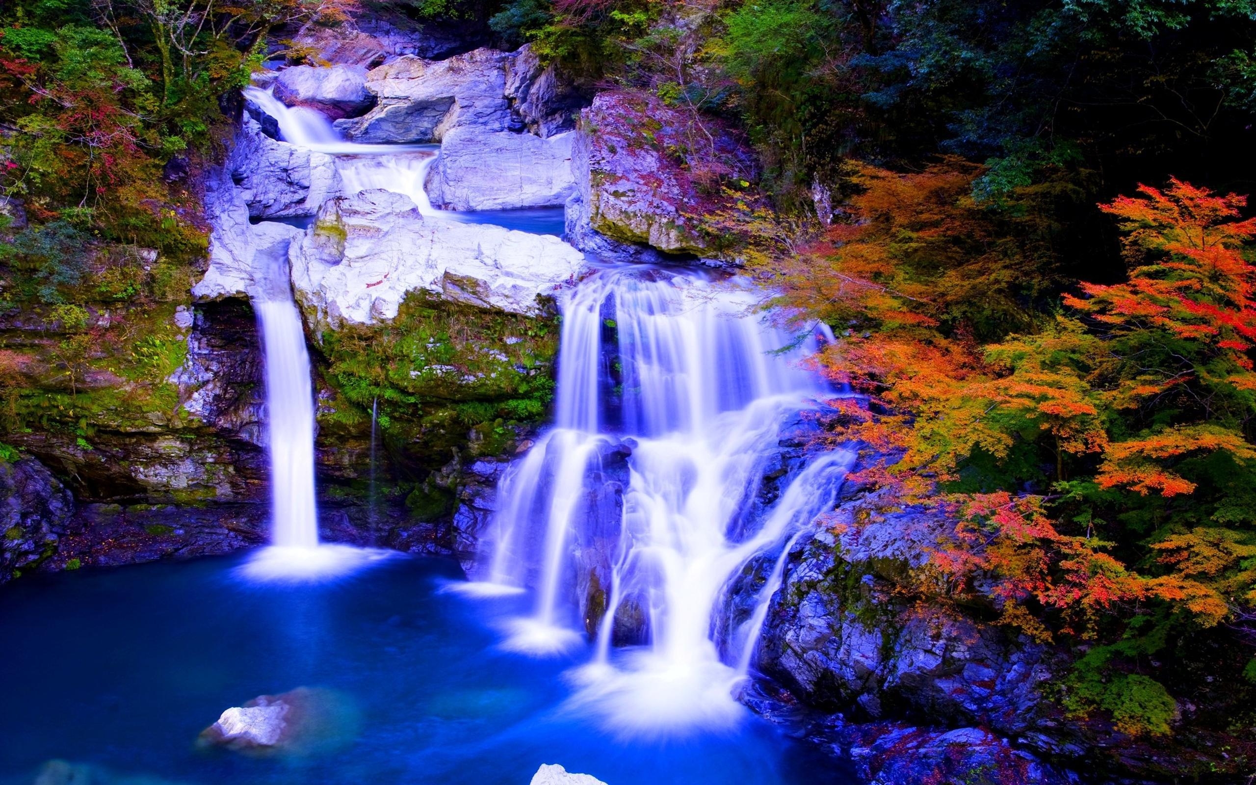 2560x1600 Autumn Paradise Nature Foreset Waterfalls HD Wallpaper, Desktop