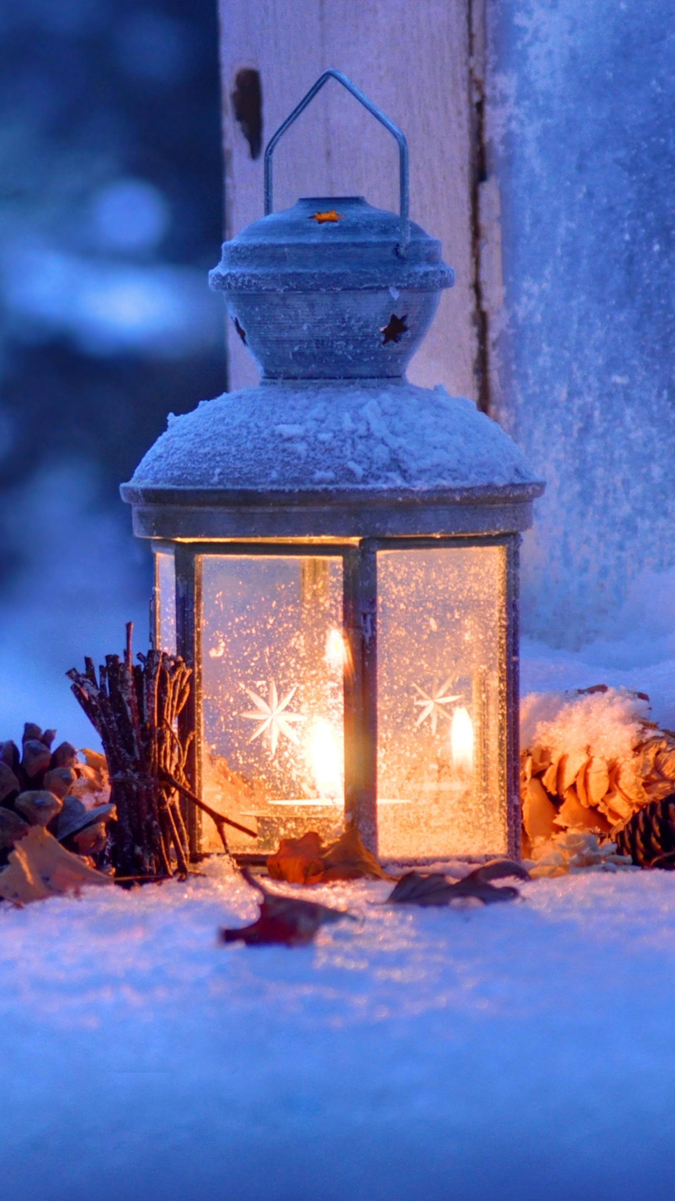 2160x3840 Lantern Snow Winter Christmas Eve 4K Ultra HD Mobile Wallpaper, Phone