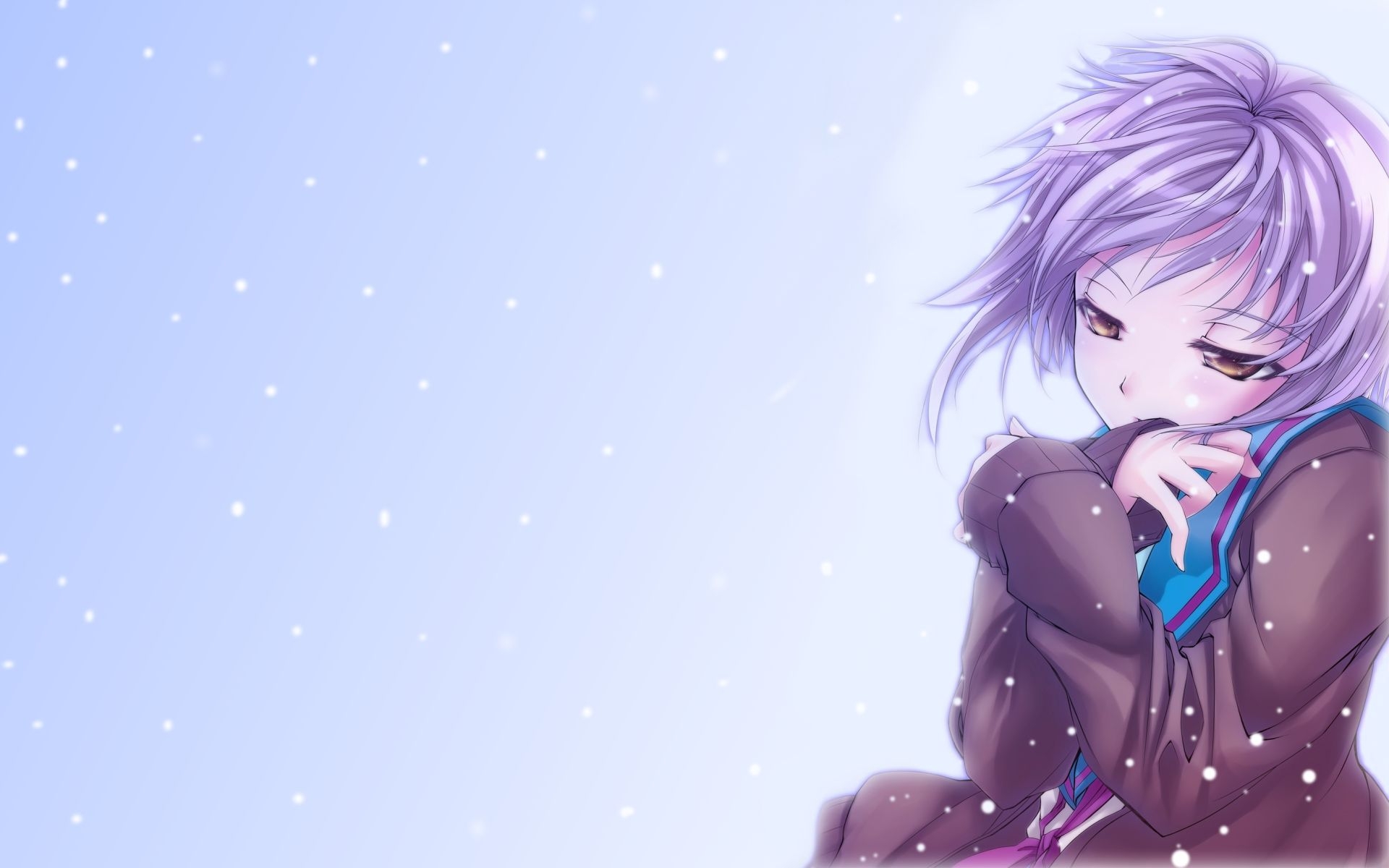 1920x1200 Wallpaper, illustration, anime, snow, cold, Nagato Yuki, sad, Suzumiya Haruhi no Yuutsu, girl, computer wallpaper, mangaka, Desktop