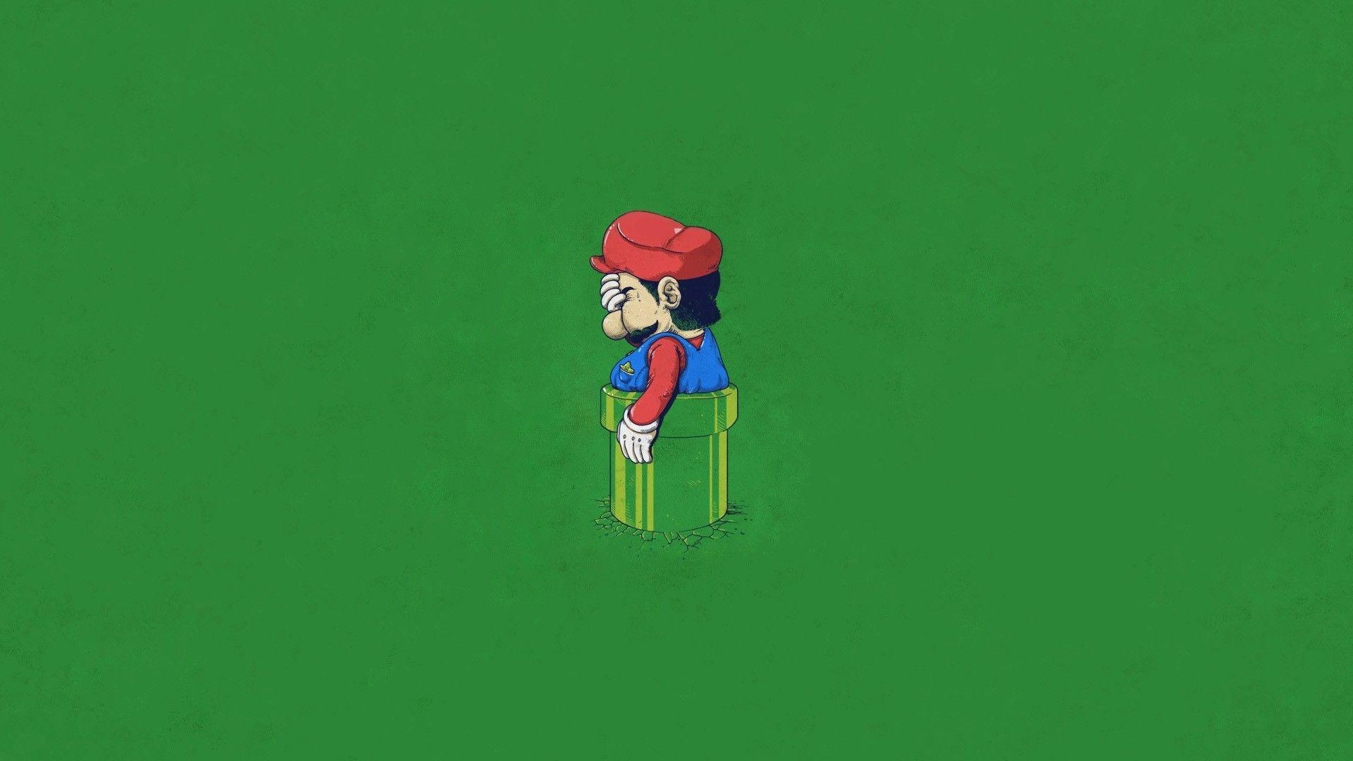 1920x1080 Mario, humor, fat, Super Mario, funny, facepalm, pipes, mario rpg, green background, joke, Funny Games wallpaper, Desktop