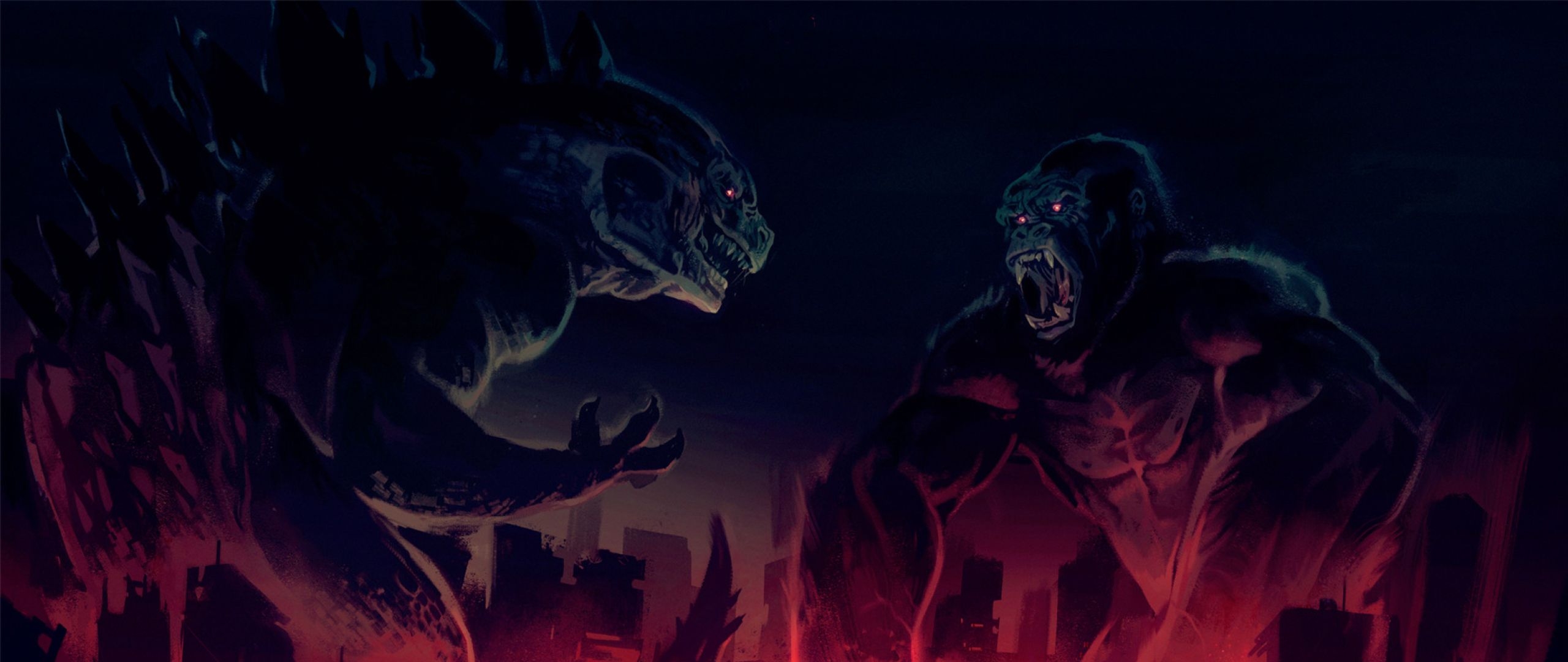 2560x1080 King Kong vs Godzilla Artwork  Resolution Wallpaper, HD Artist 4K Wallpaper, Image, Photo and Background, Dual Screen