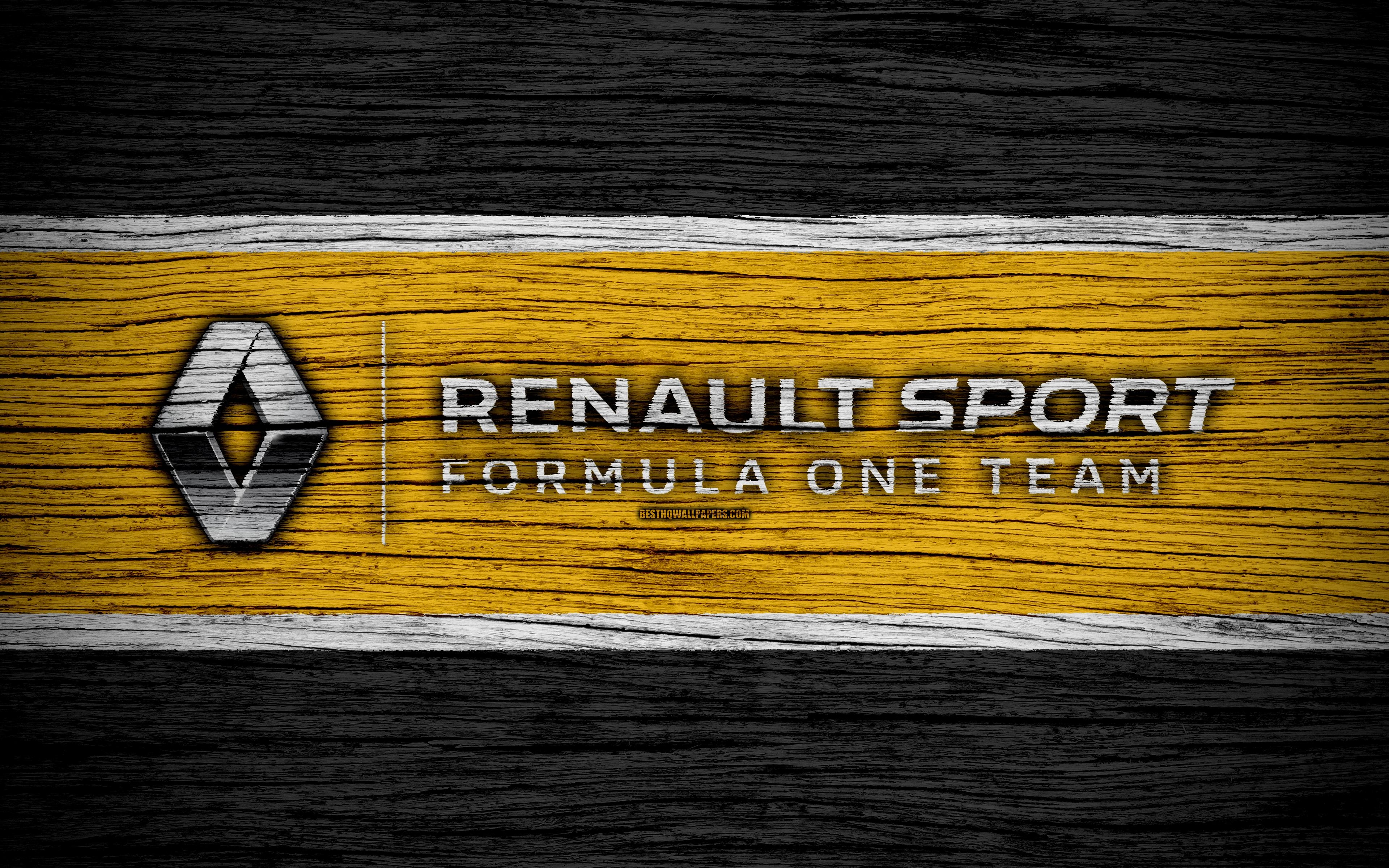 3840x2400 Download wallpaper Renault Sport Formula One, 4k, logo, F1 teams, Desktop