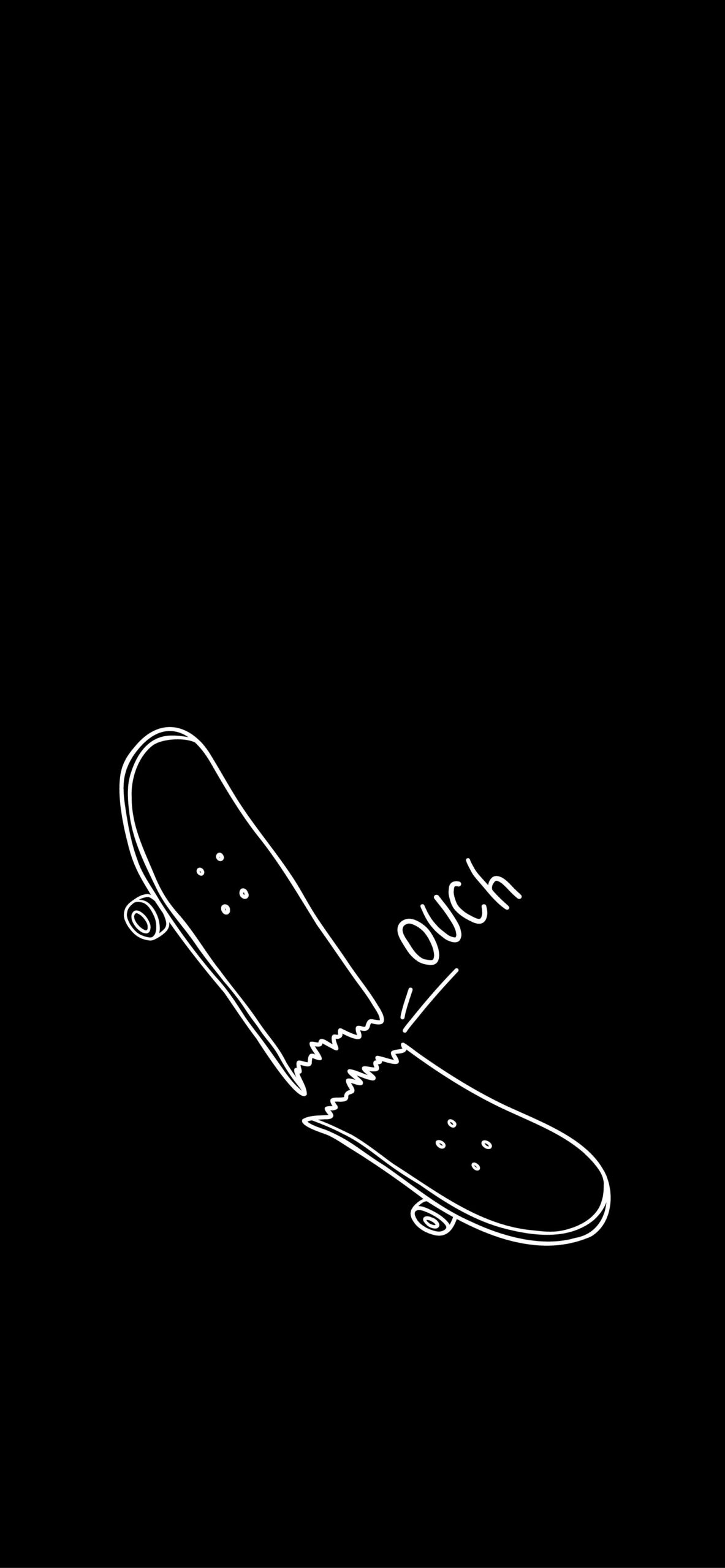 1190x2560 Broken Skateboard Doodle Black, Phone