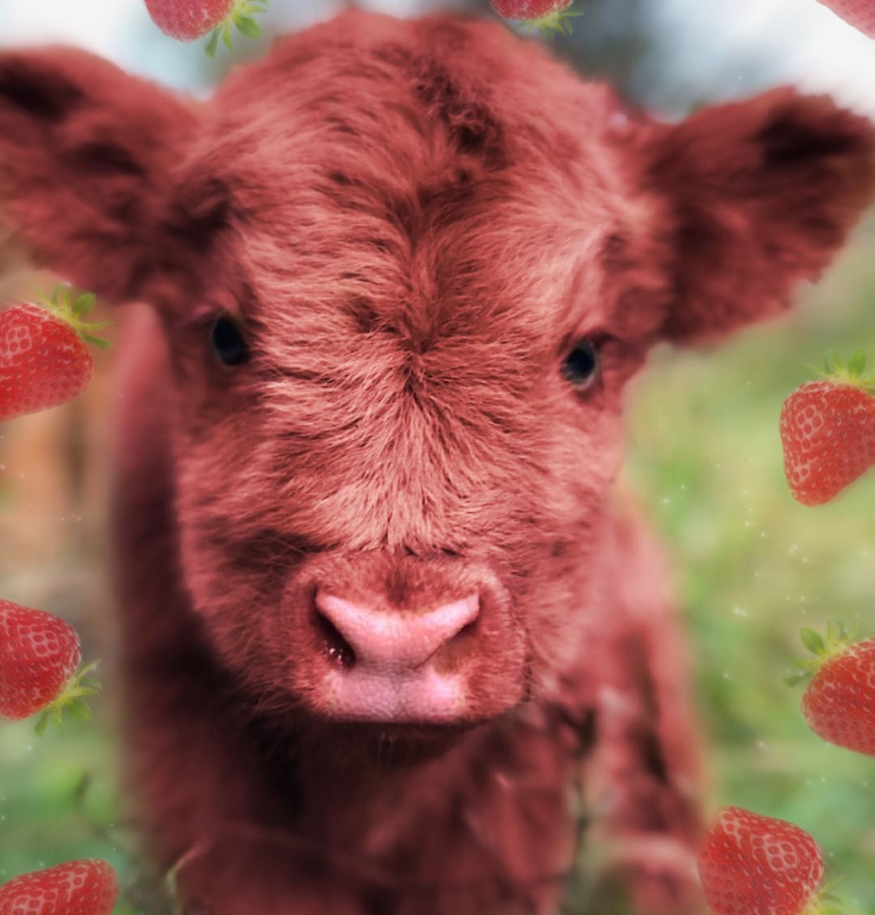 1250x1300 strawberry cow. Cute baby cow, Fluffy cows, Cute cows, Phone