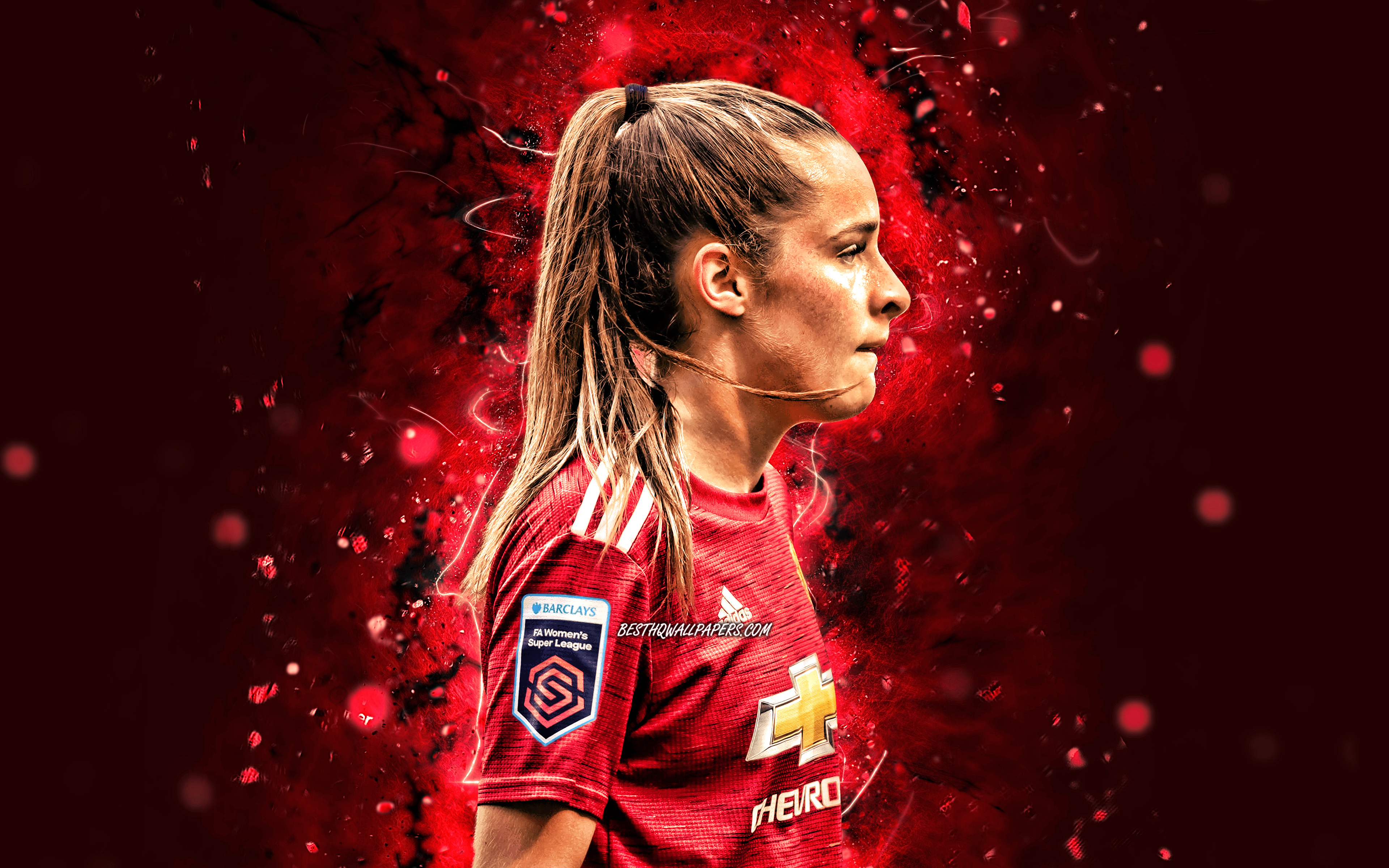 3840x2400 Download wallpaper Ella Toone, 4k, Manchester United FC, female soccer, english footballers, Ella Ann Toone, red neon lights, Ella Toone 4k, Ella Toone Manchester United for desktop with resolution. High Quality, Desktop