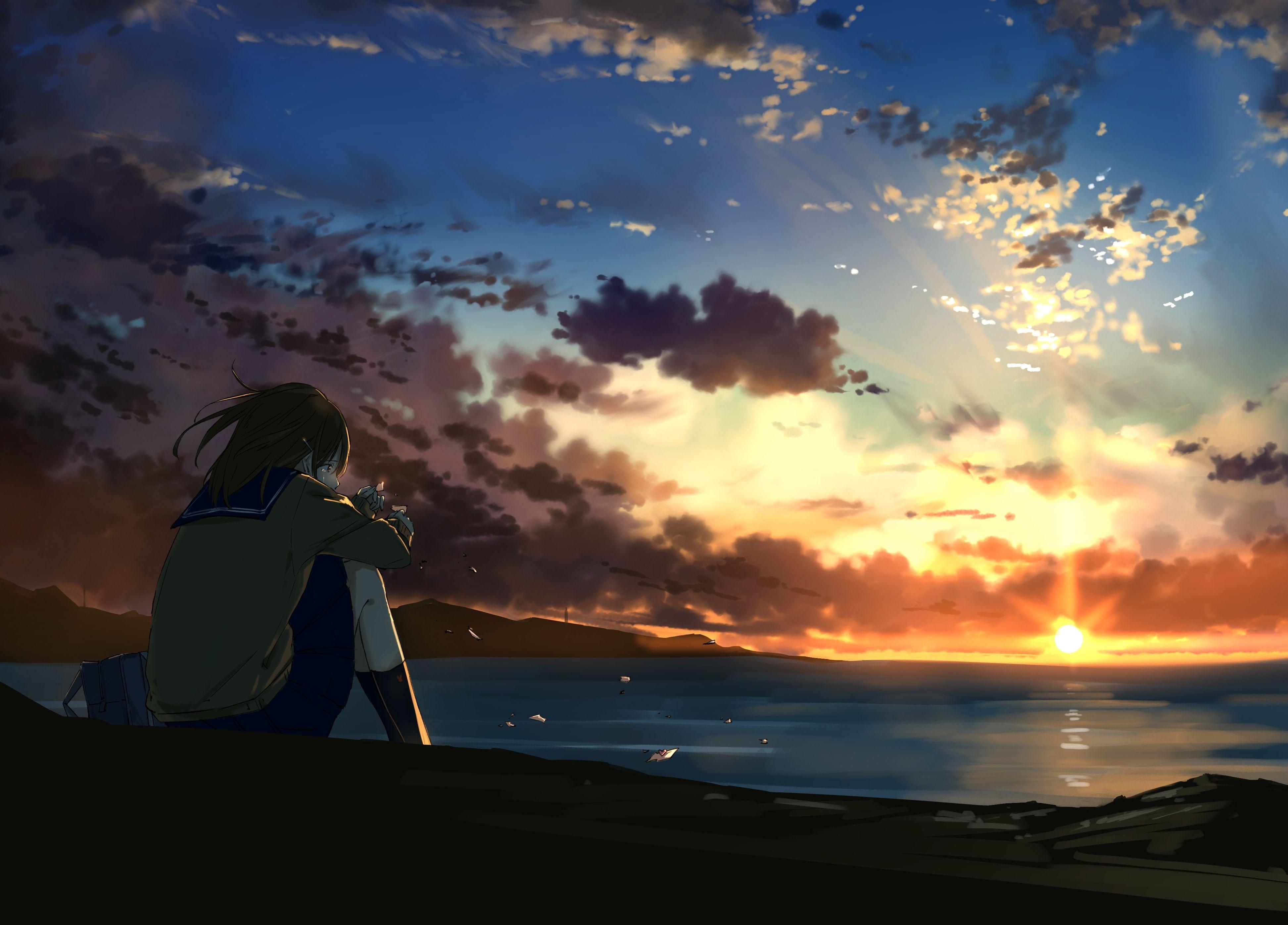 3900x2800 Lonely Anime Girl Wallpaper Free Lonely Anime Girl Background, Desktop