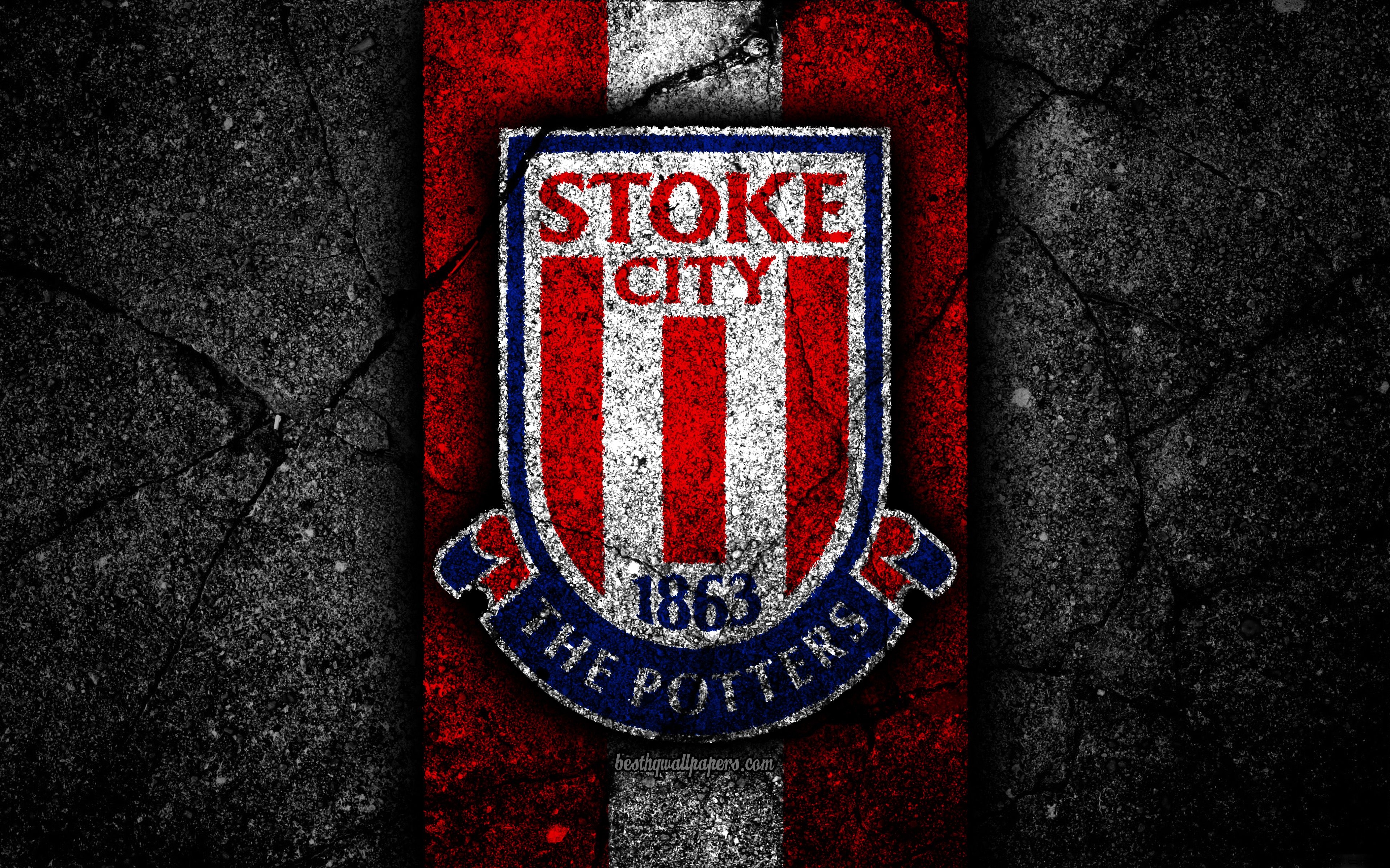 3840x2400 Download wallpaper 4k, Stoke City FC, logo, EFL Championship, black, Desktop