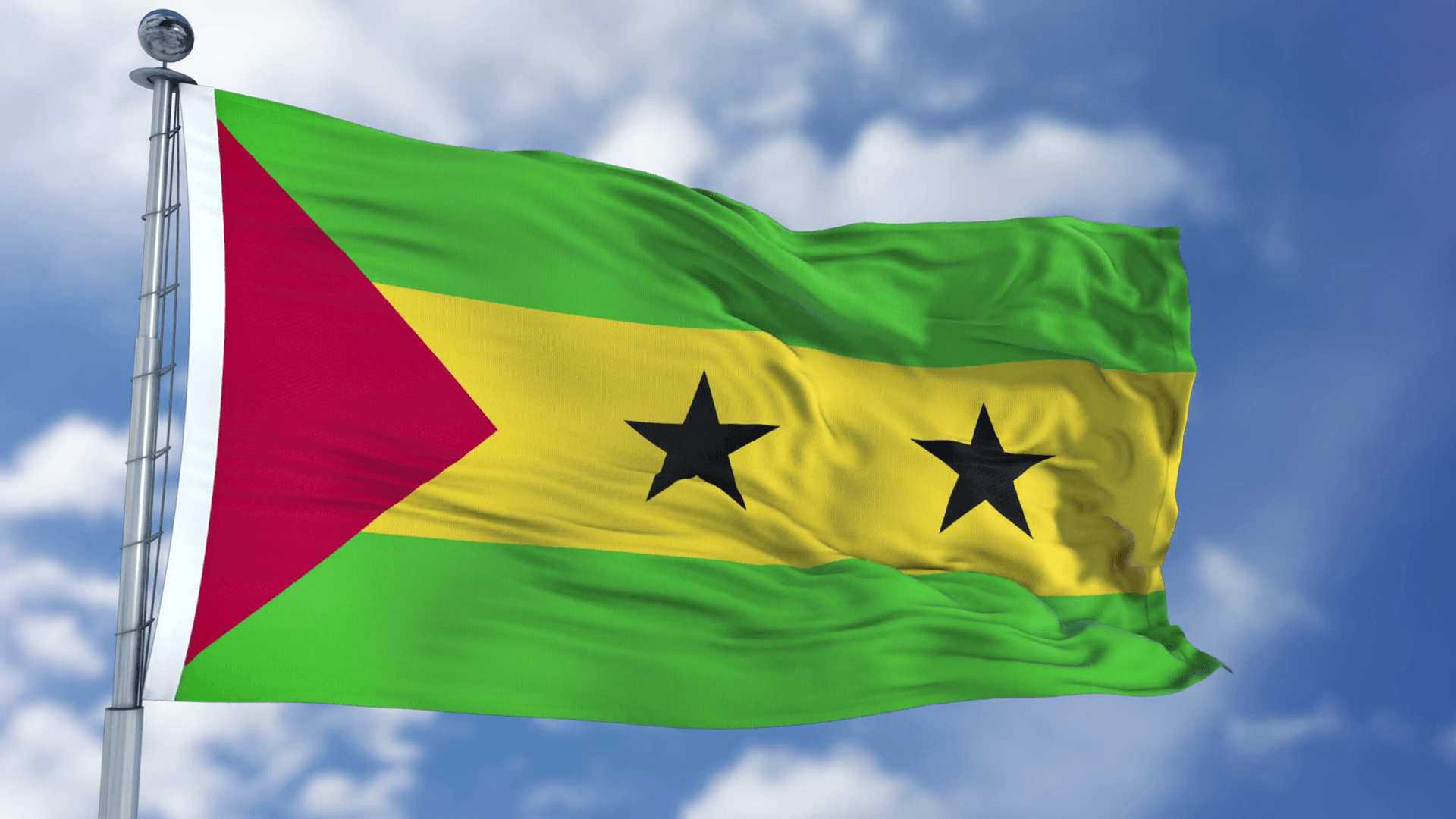 1920x1080 Sao Tome and Principe Flag in a Blue Sky. Use this clip loud, Desktop