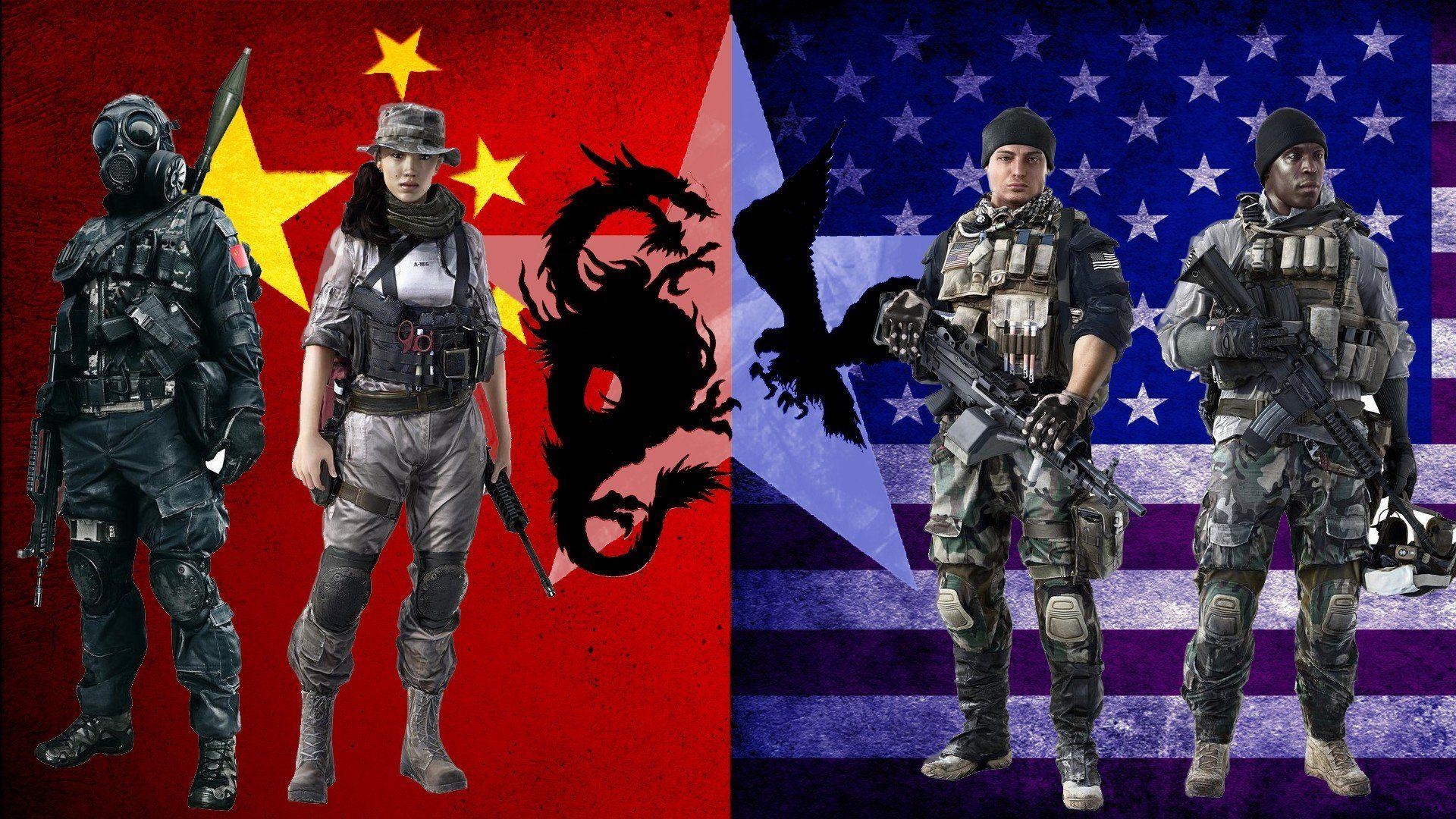 1920x1080 Guns dragons China flags USA gas masks Battlefield 4 wallpaper, Desktop