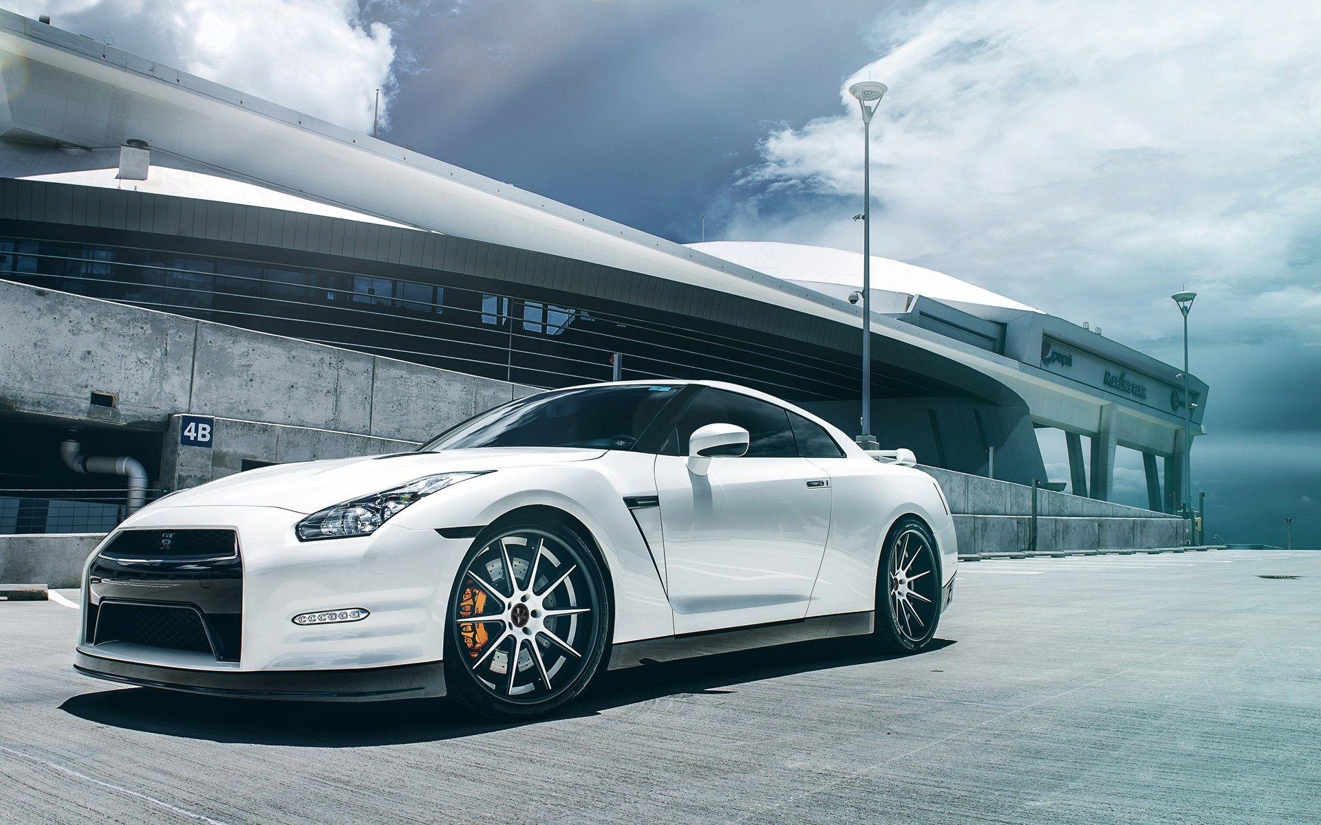 1920x1200 white car, nissan gt r r wheels, airport, concept, HD wallpaper, Desktop