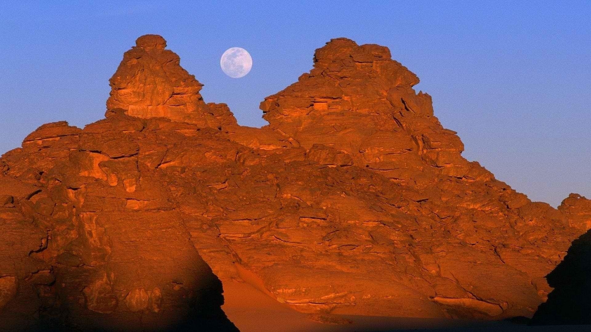 1920x1080 Mountains: Full Moon Mountains Libya Wallpaper View Nature HD, Desktop