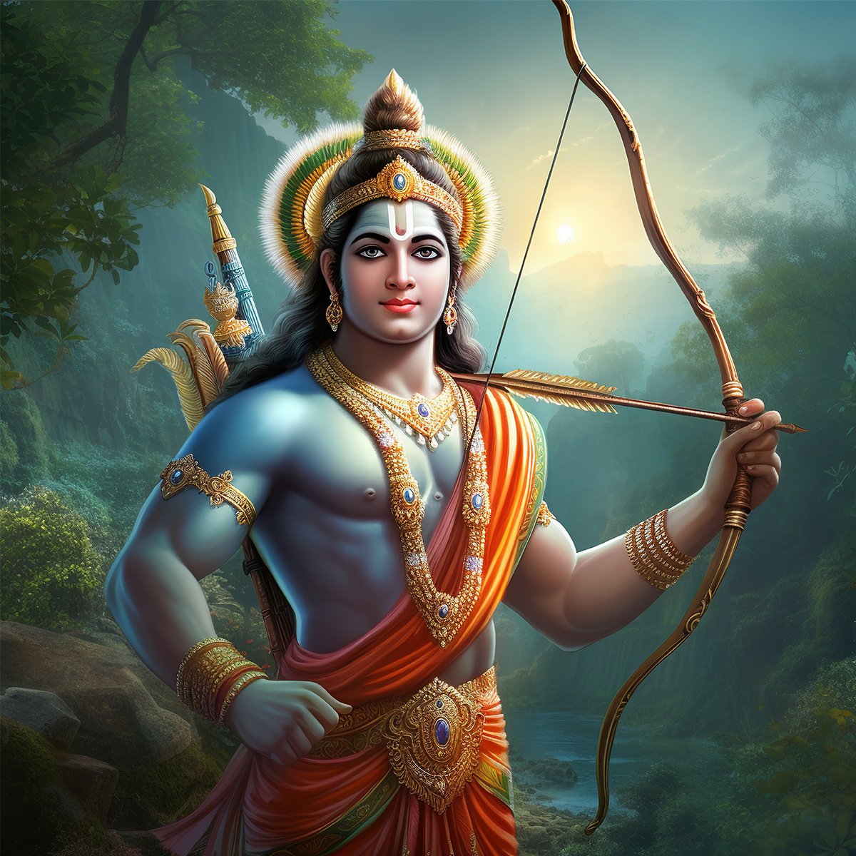 1200x1200 Shri Ram With Bow and Arrow Wallpaper, Phone