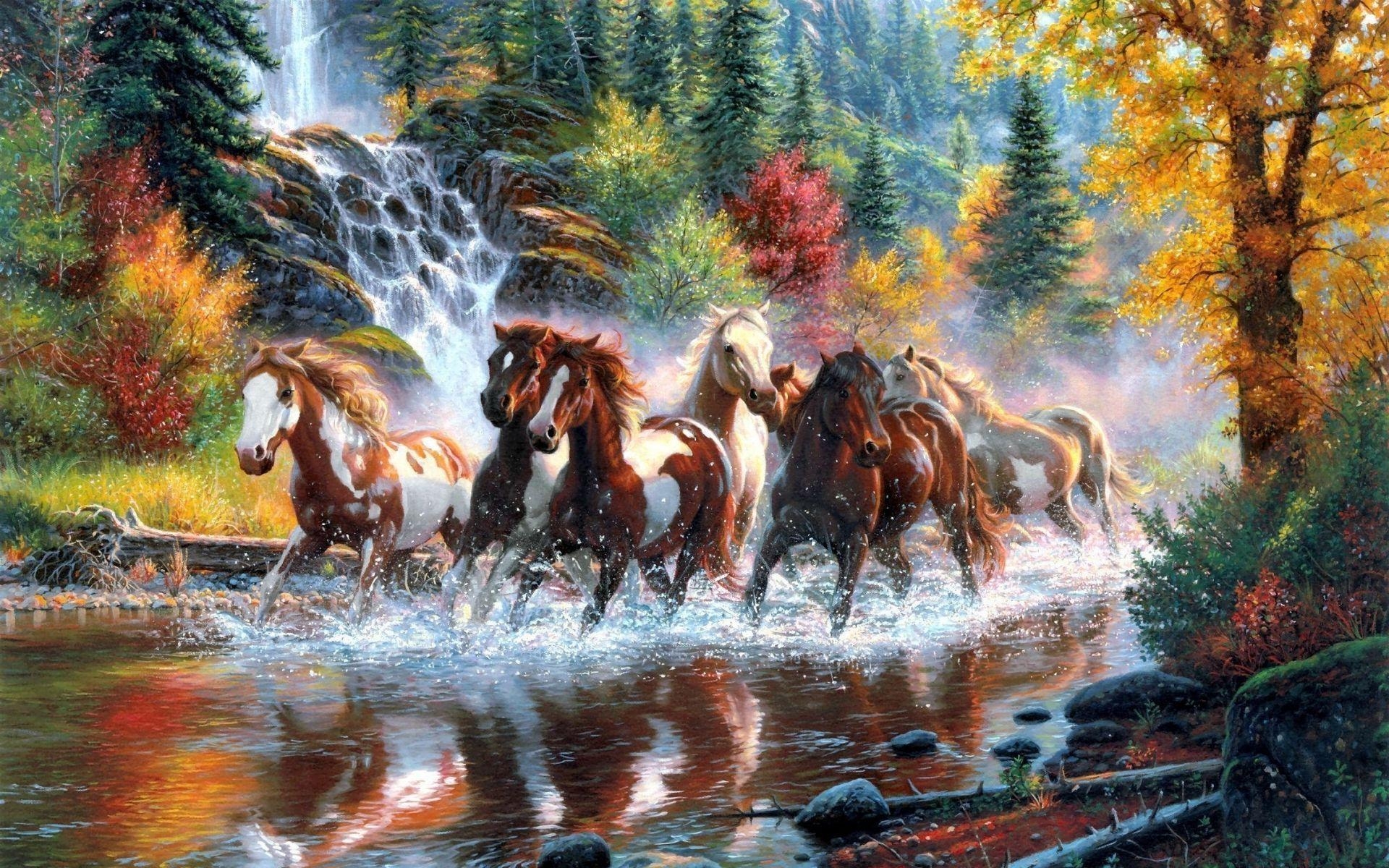 1920x1200 Horses running in the river Wallpaper, Desktop