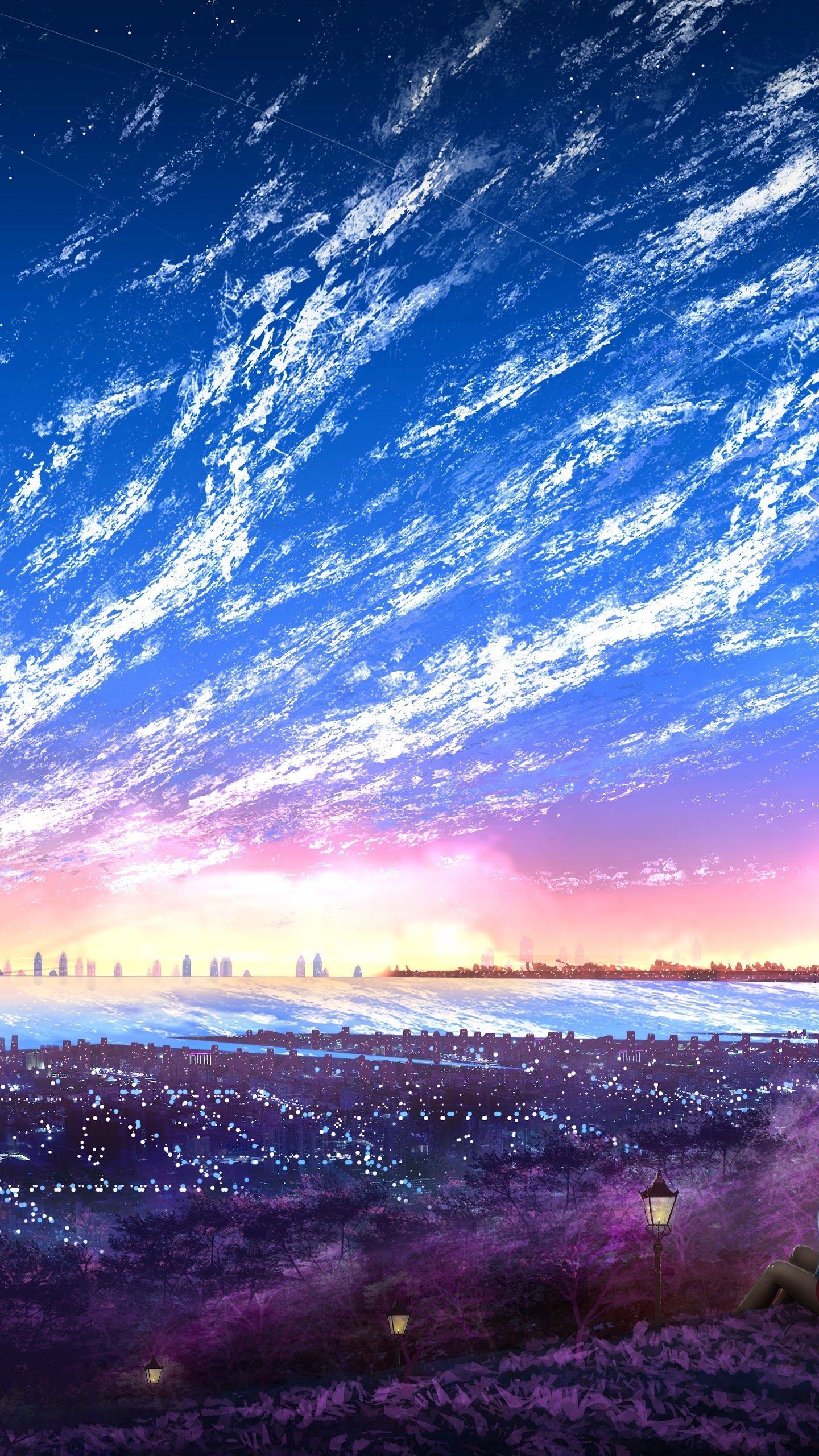 1440x2560 Sky City Scenery Horizon Landscape Anime 8K Wallpaper, Phone