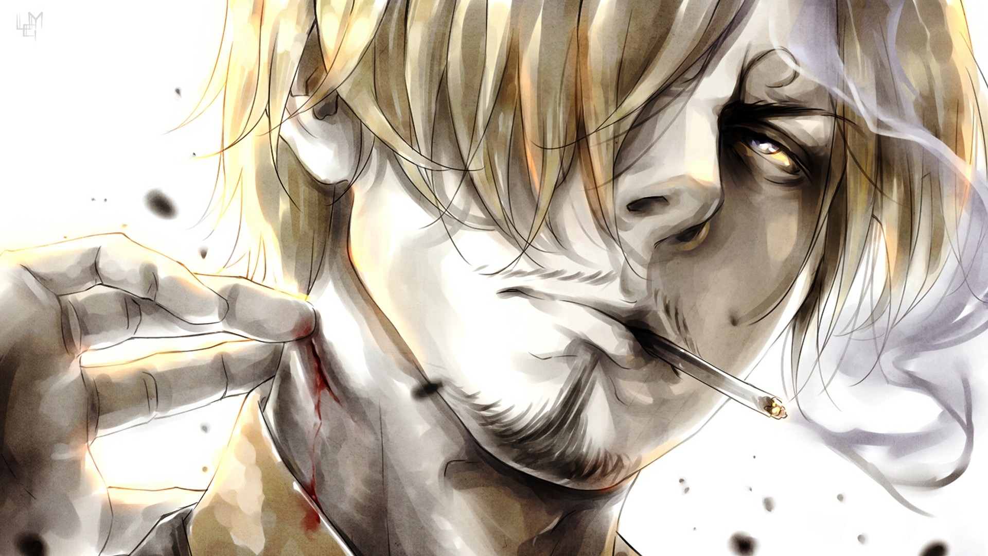 1920x1080 Sanji, One Piece, anime boys, blood, smoking, cigarettesx1080 Wallpaper, Desktop