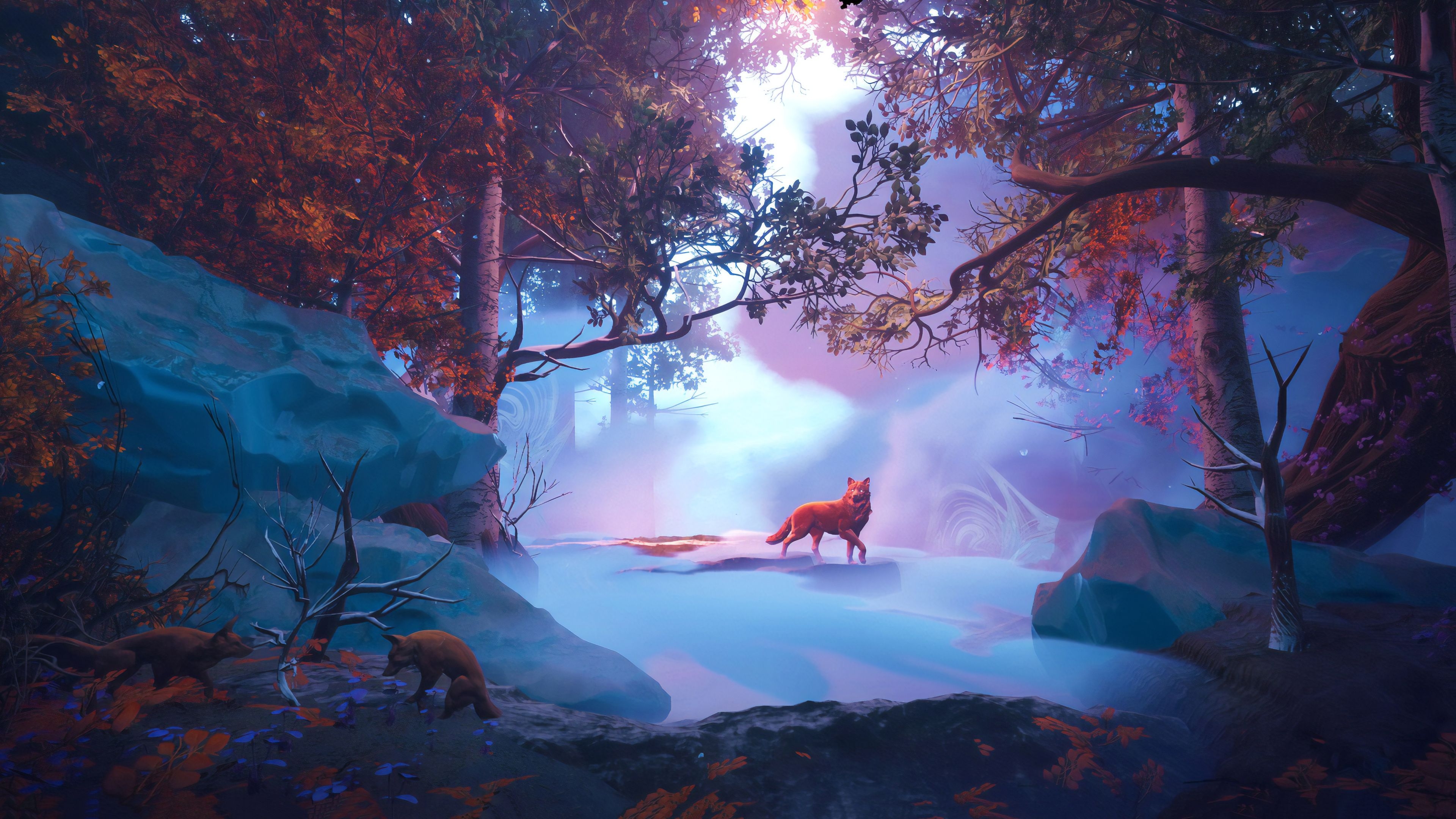 3840x2160 Wolf In Red Magical Woods 4k, HD Artist, 4k Wallpaper, Image, Desktop