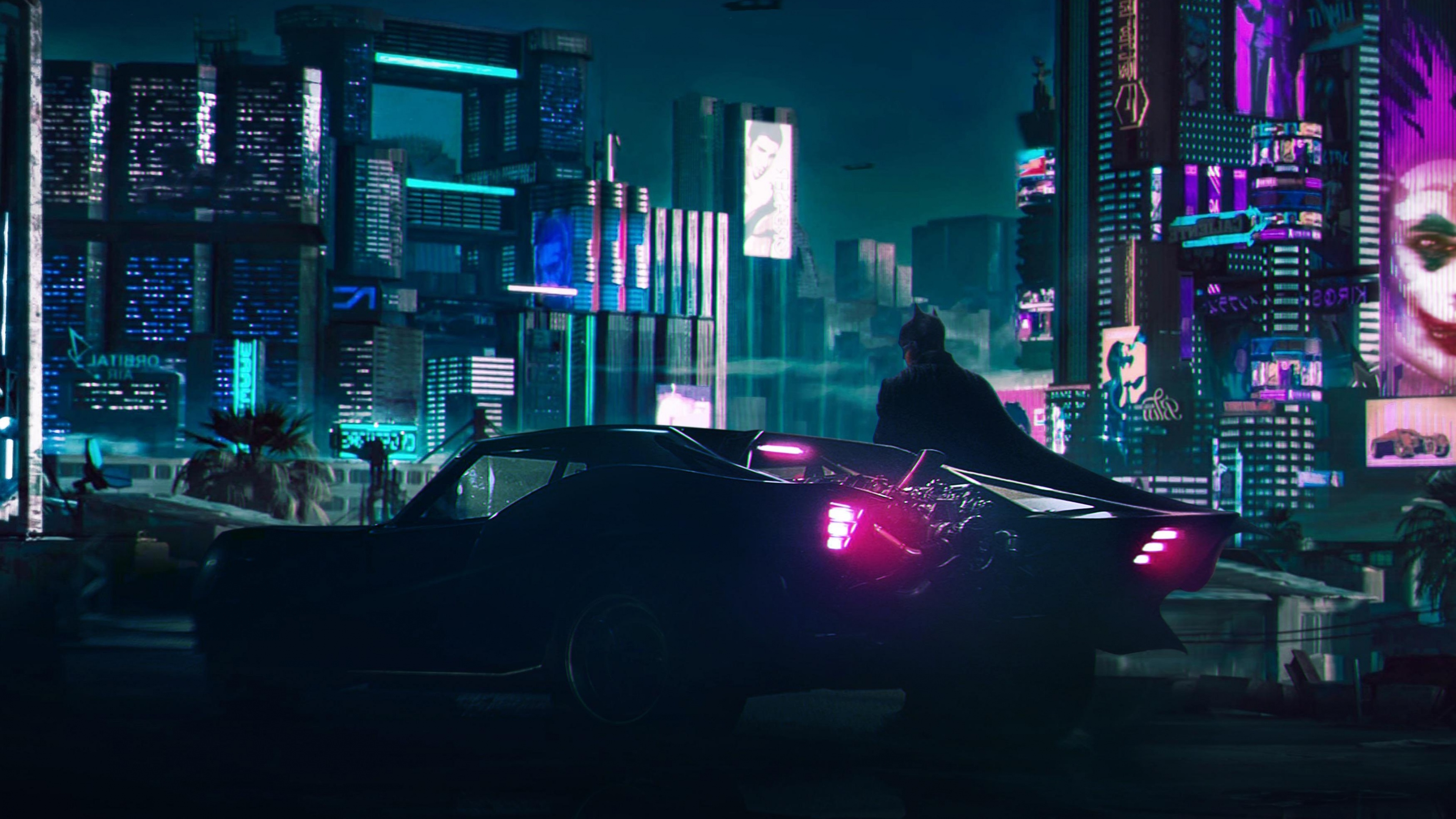 3840x2160 Batman Wallpaper 4K, Batmobile, Cyberpunk, Neon, Graphics CGI, Desktop