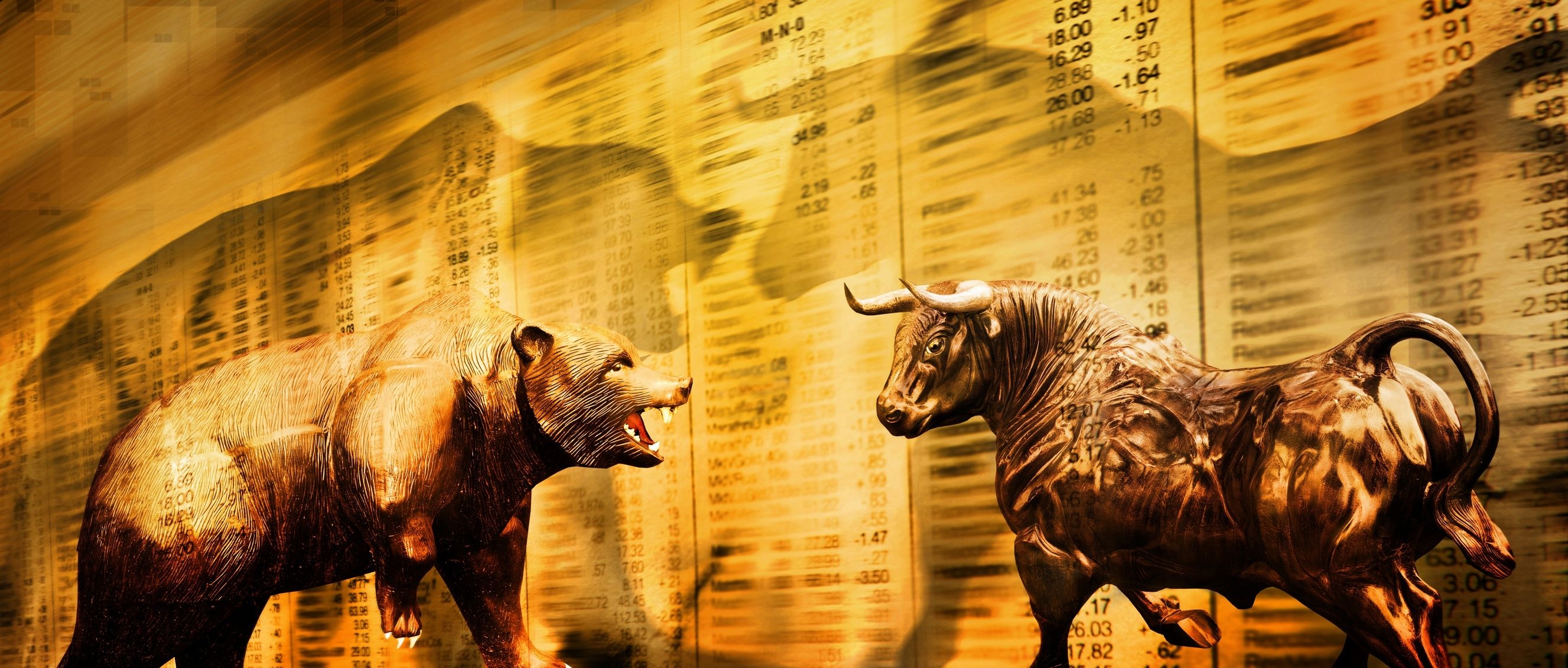 2660x1130 Bull and Bear 4K Wallpaper Free Bull and Bear 4K Background, Dual Screen