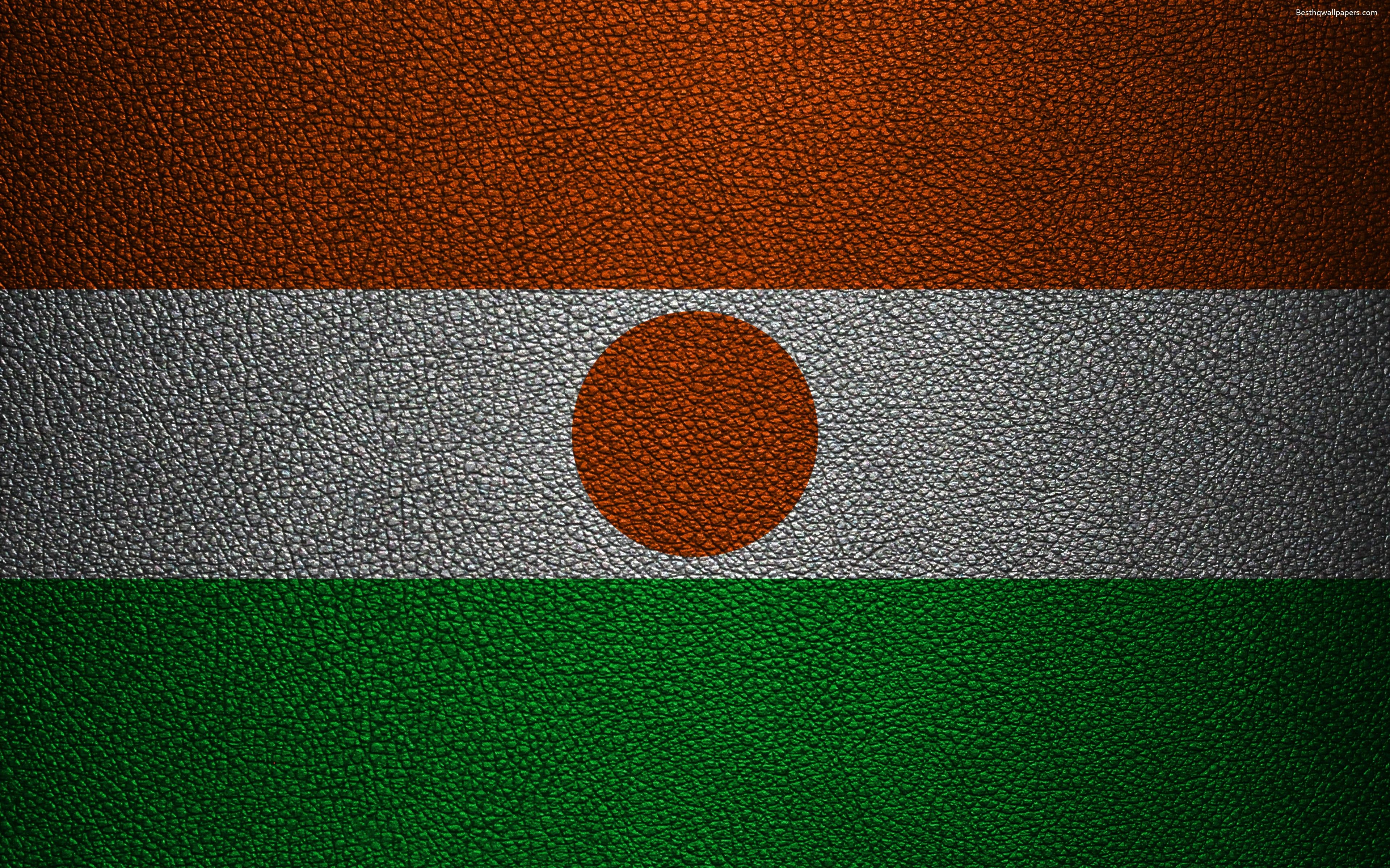 3840x2400 Download wallpaper Flag of Niger, Africa, 4k, leather texture, Desktop