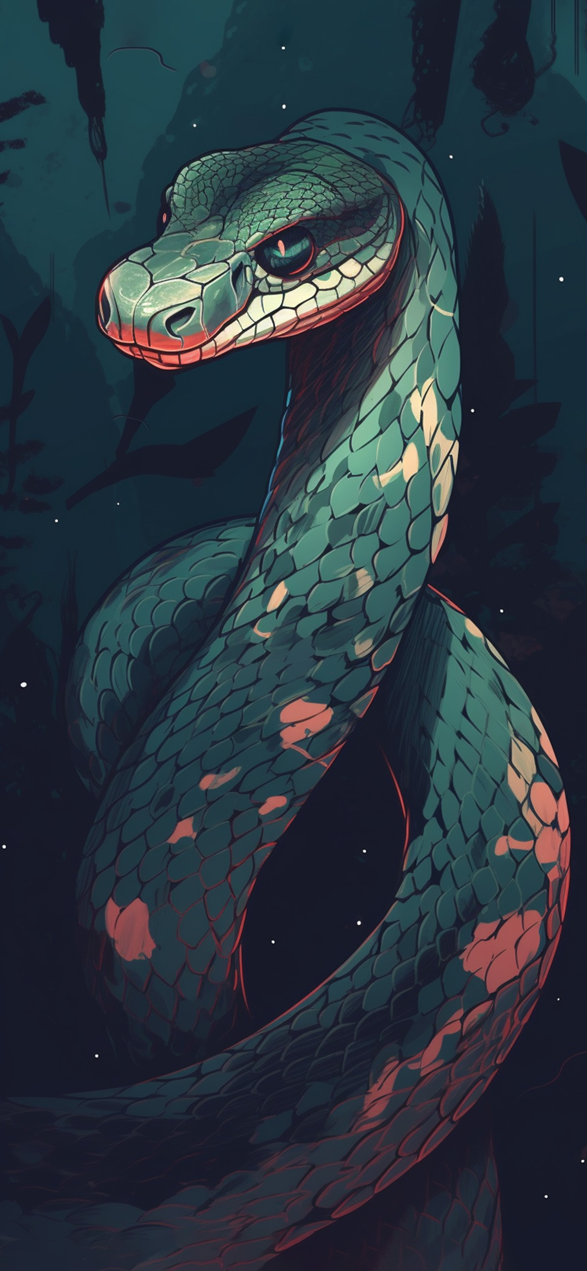 1190x2560 Green Snake Art Wallpaper, Phone