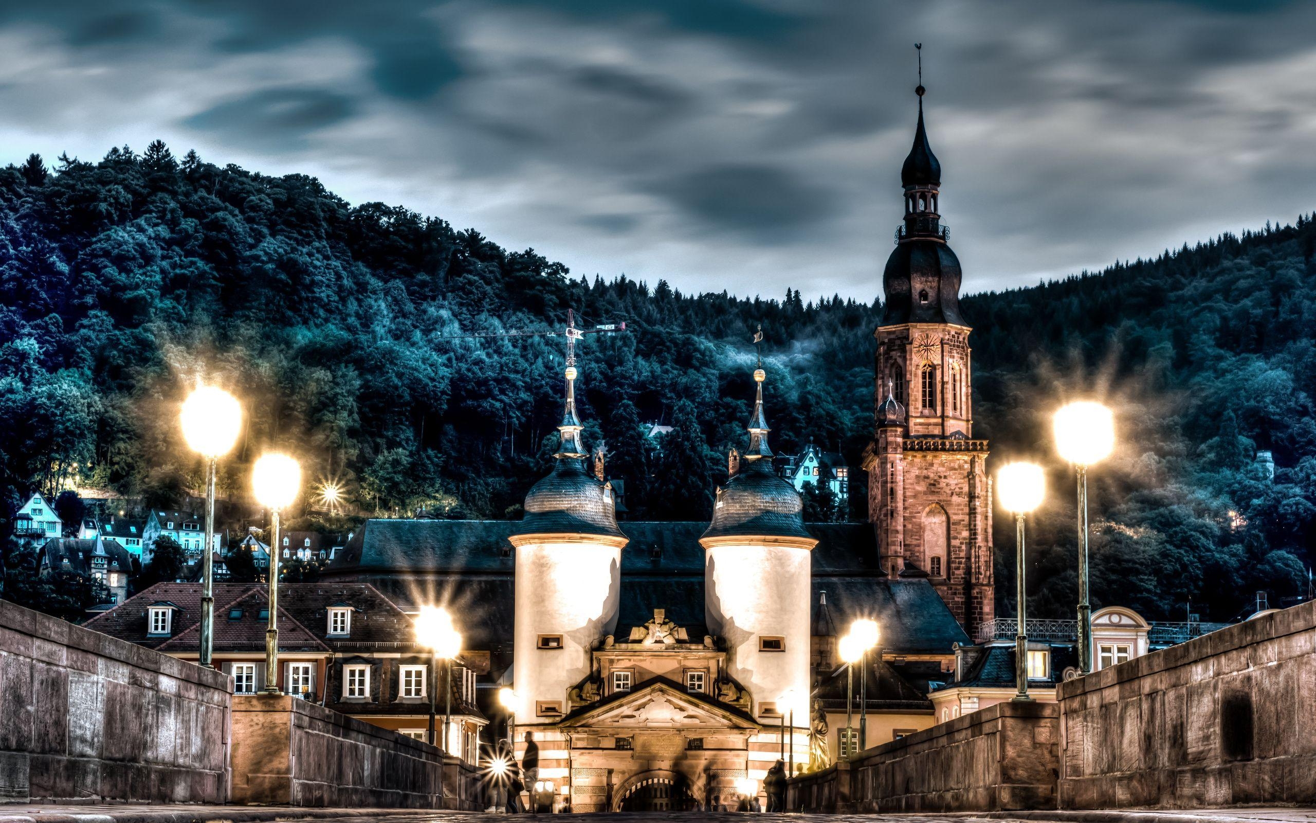 2560x1600 Download wallpaper Heidelberg Castle, bridge, evening, HDR, Desktop