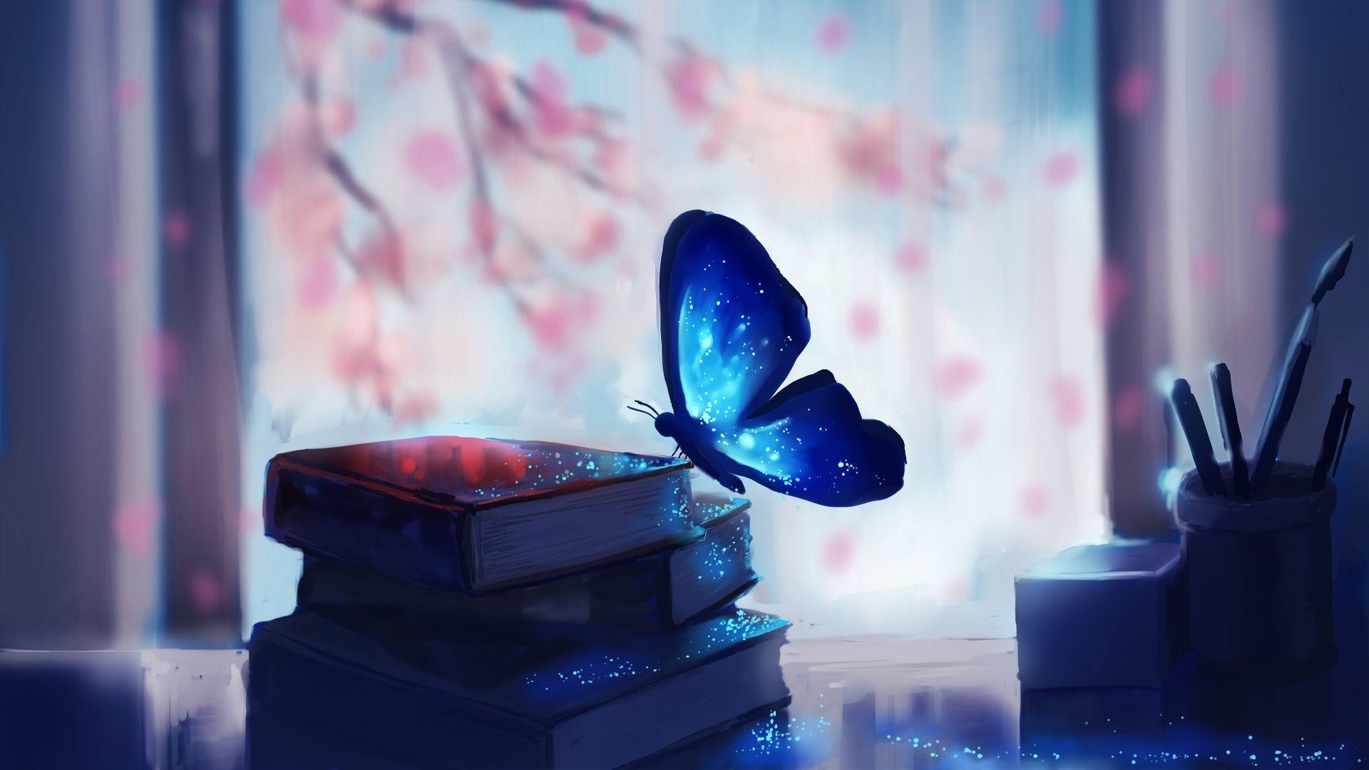 1920x1080 Butterfly, books, magic, art (horizontal), Desktop