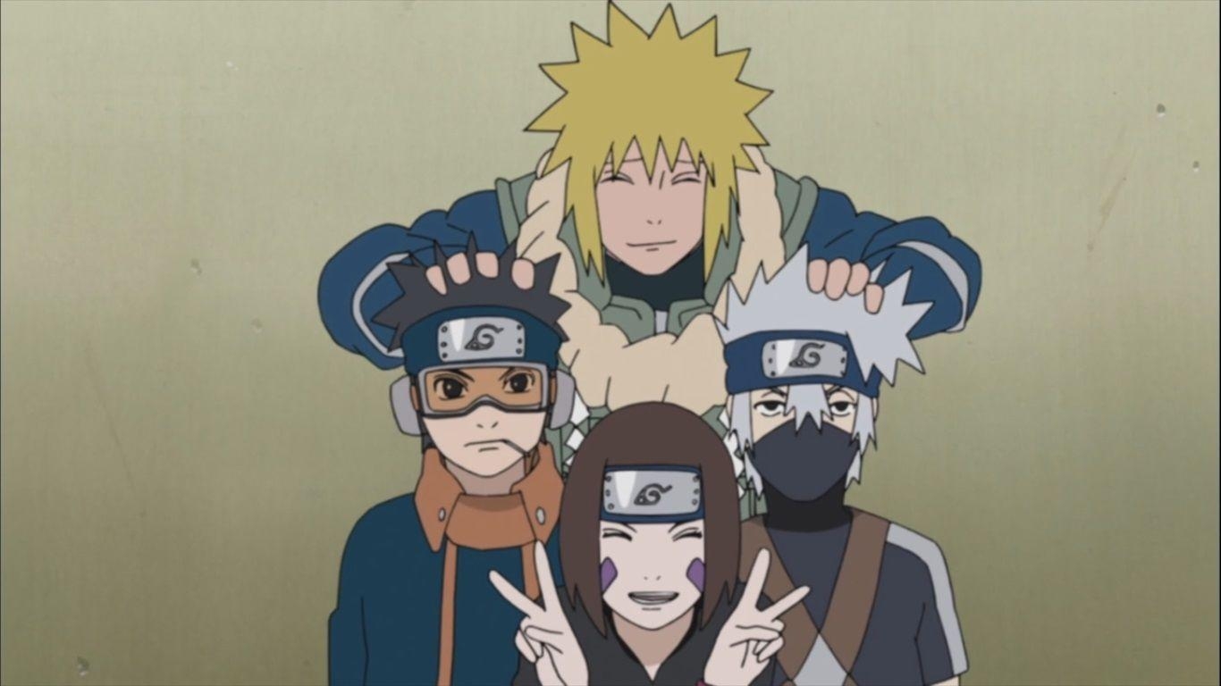 1370x770 Group Photo of Kakashi Minato Rin and Obito. Daily Anime Art, Desktop