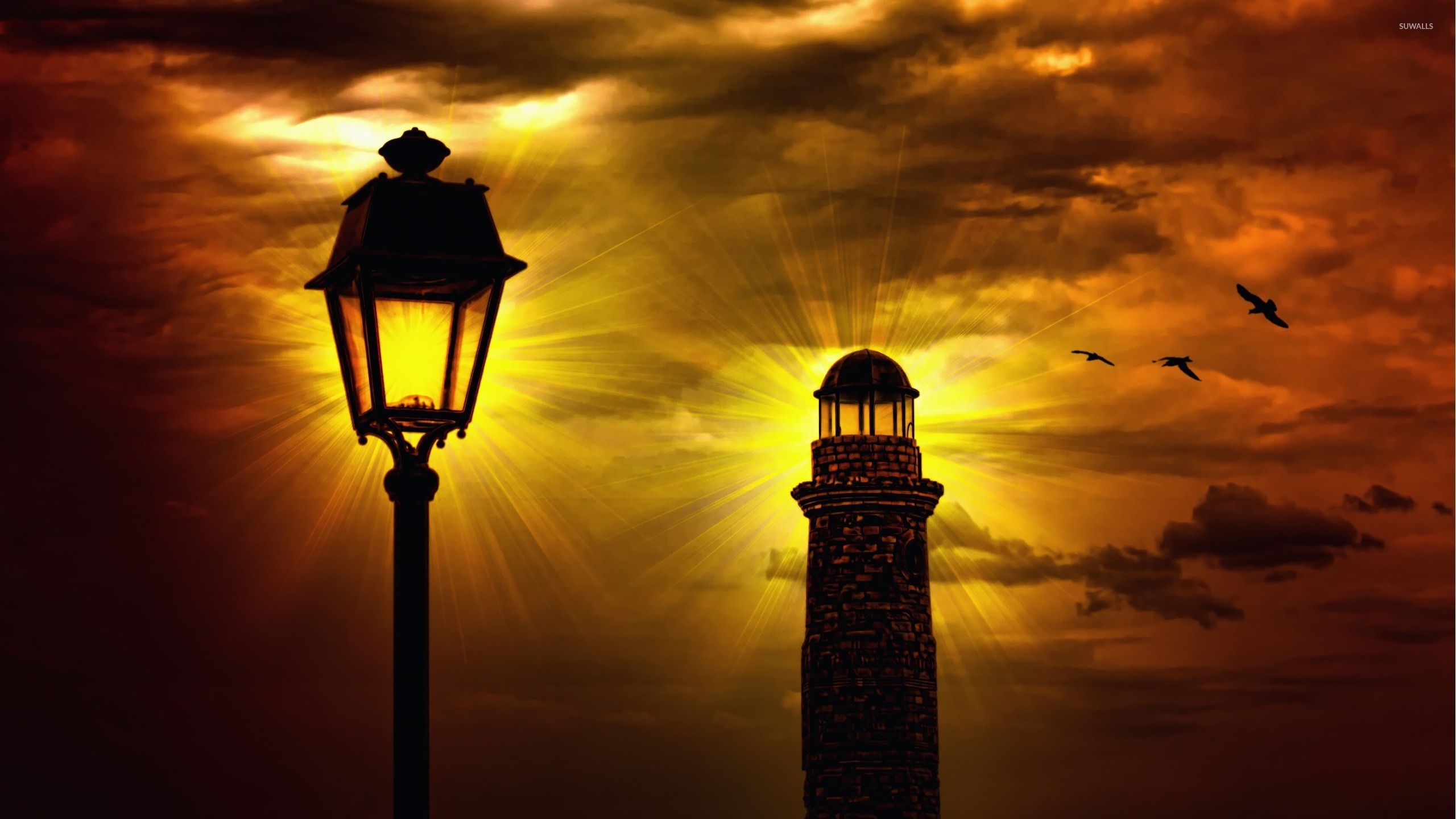 2560x1440 Lighthouse and street lamp wallpaper wallpaper, Desktop