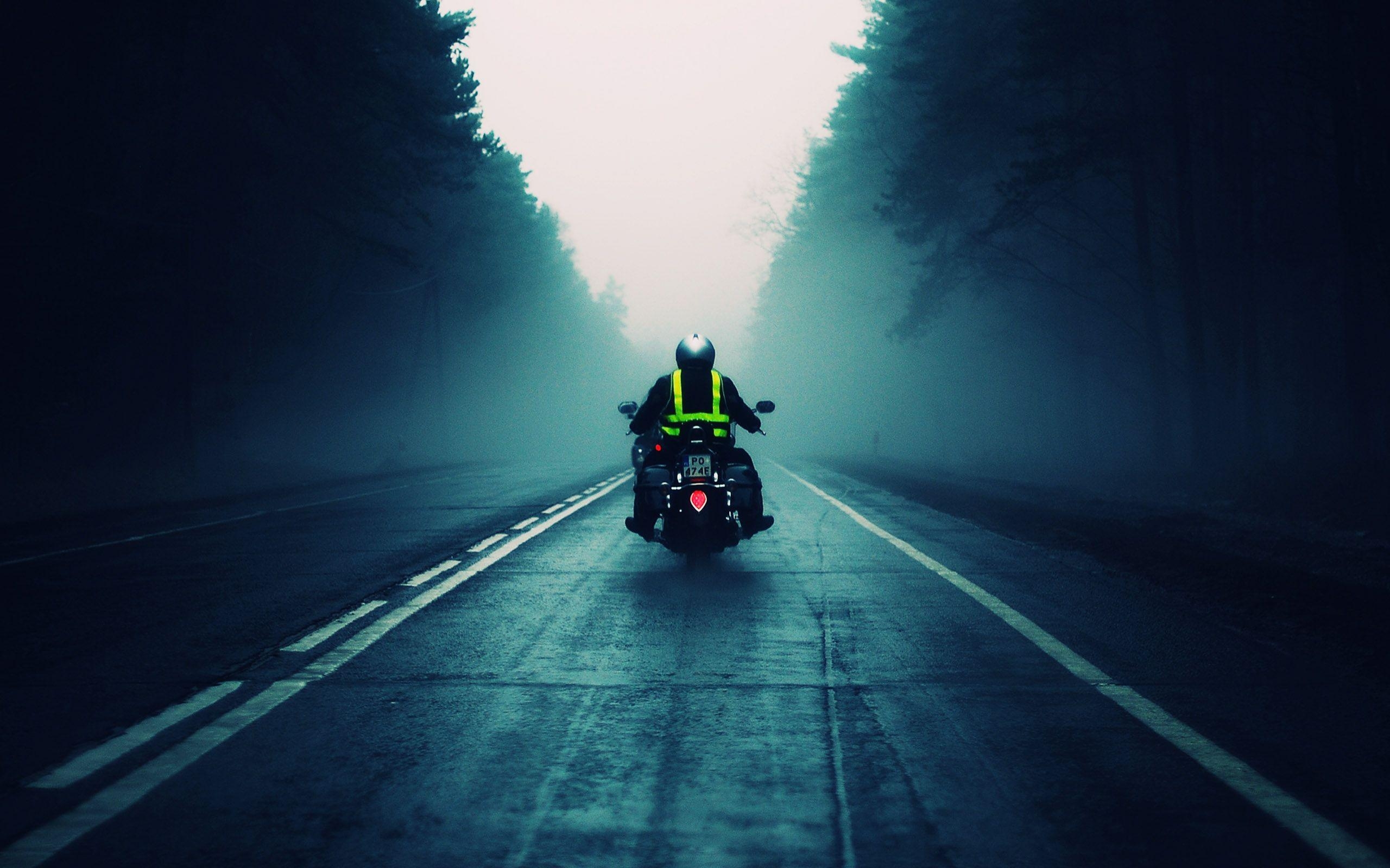 2560x1600 Motorcycle Road Into Fog Desktop Wallpaper, Desktop