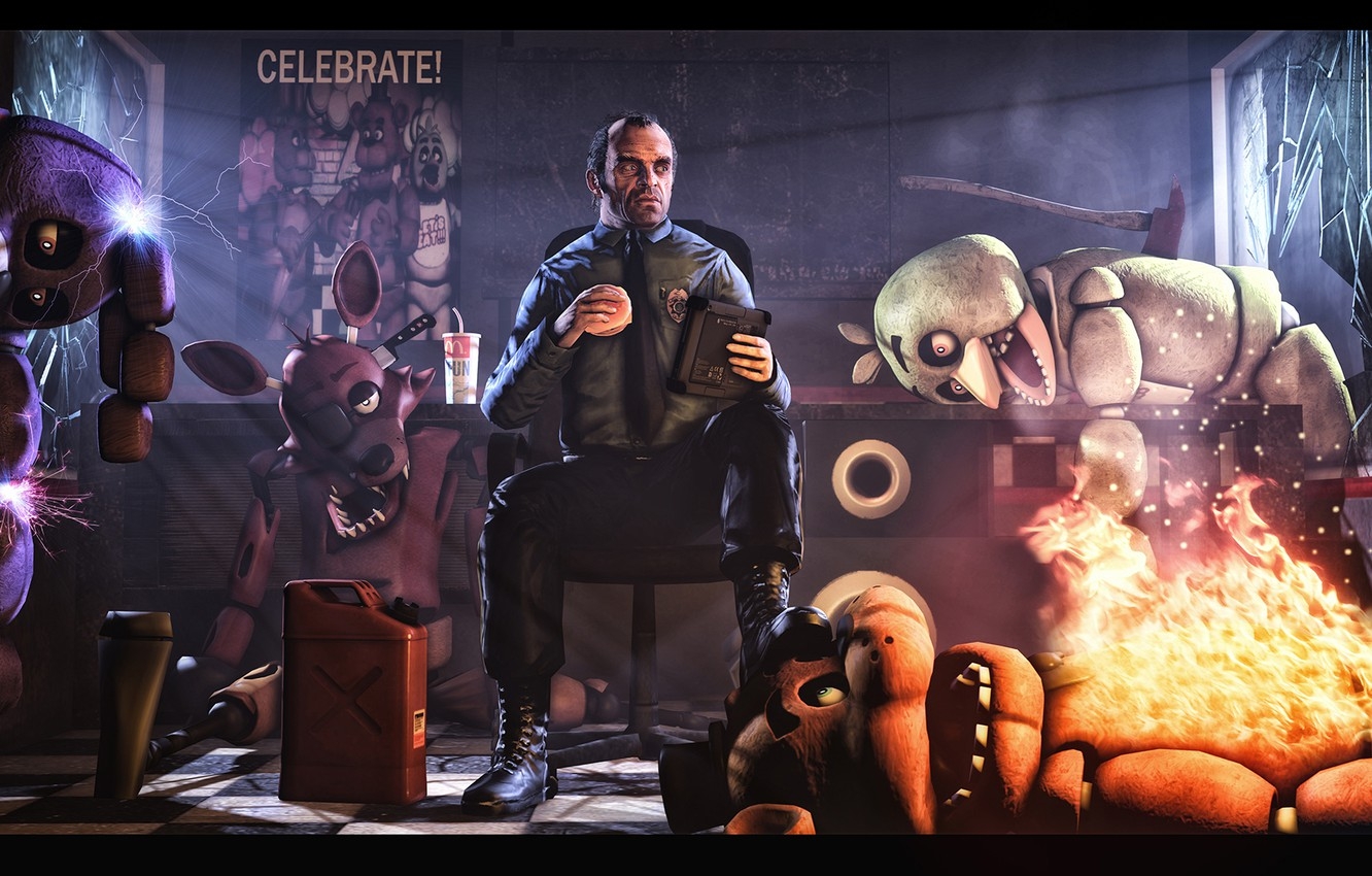 1340x850 Wallpaper GTA, Grand Theft Auto, Trevor Phillips, Five Nights at Freddy's, Five nights with Trevor image for desktop, section игры, Desktop