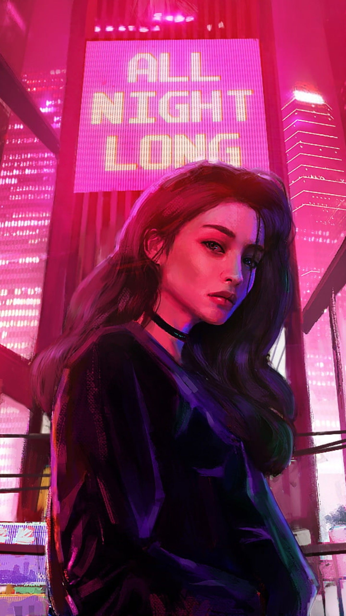 1440x2560 Vaporwave Artistic Retro Wave Chillwave Girl Neon Tokyo 4K HD Wallpaper, Phone