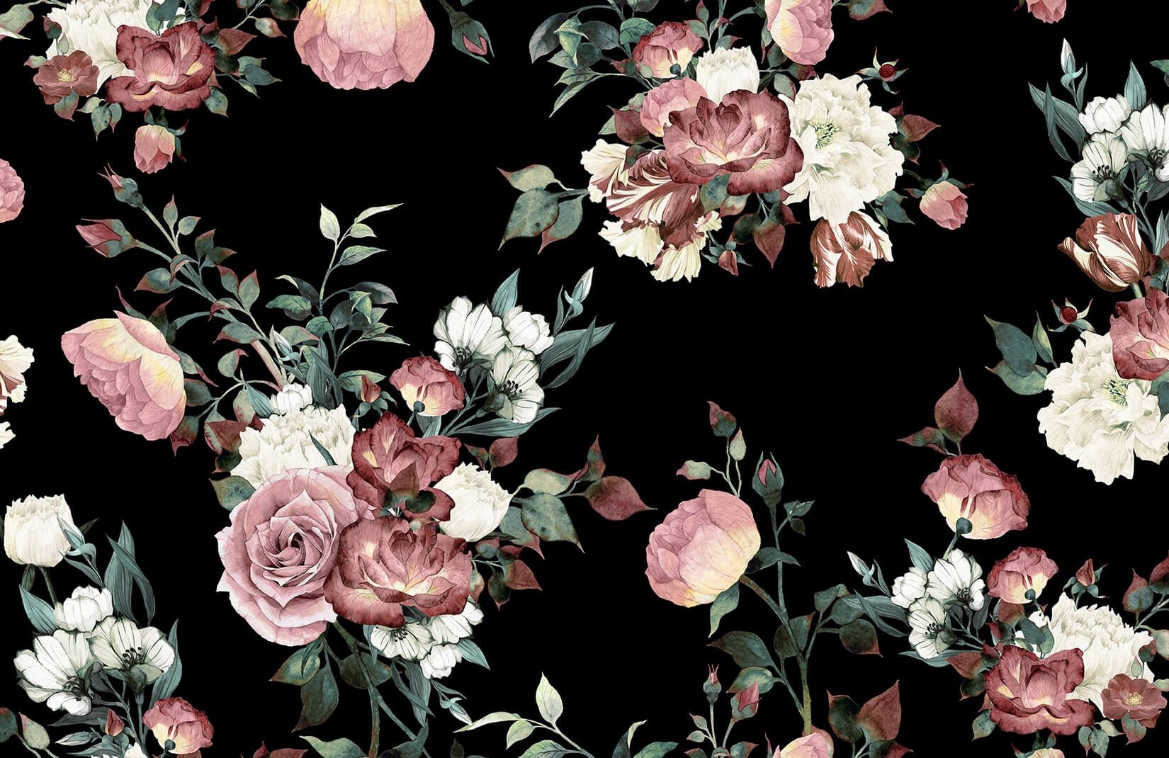 1650x1070 Vintage Pink, Cream & Black Floral Wallpaper Mural, Desktop