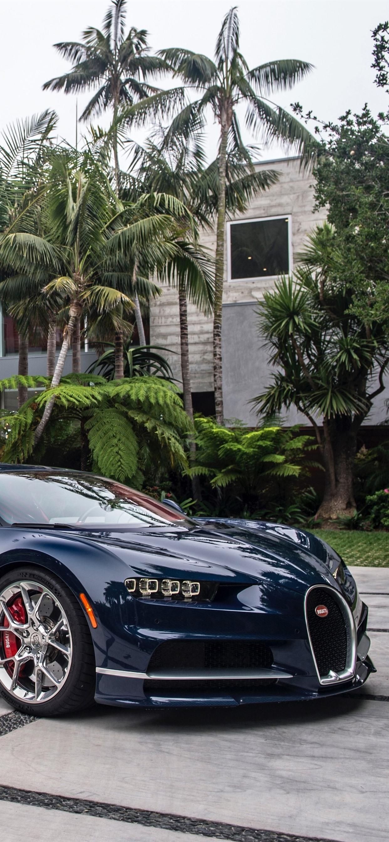 1250x2690 Bugatti blue supercar, palm trees  iPhone XS Max, Phone