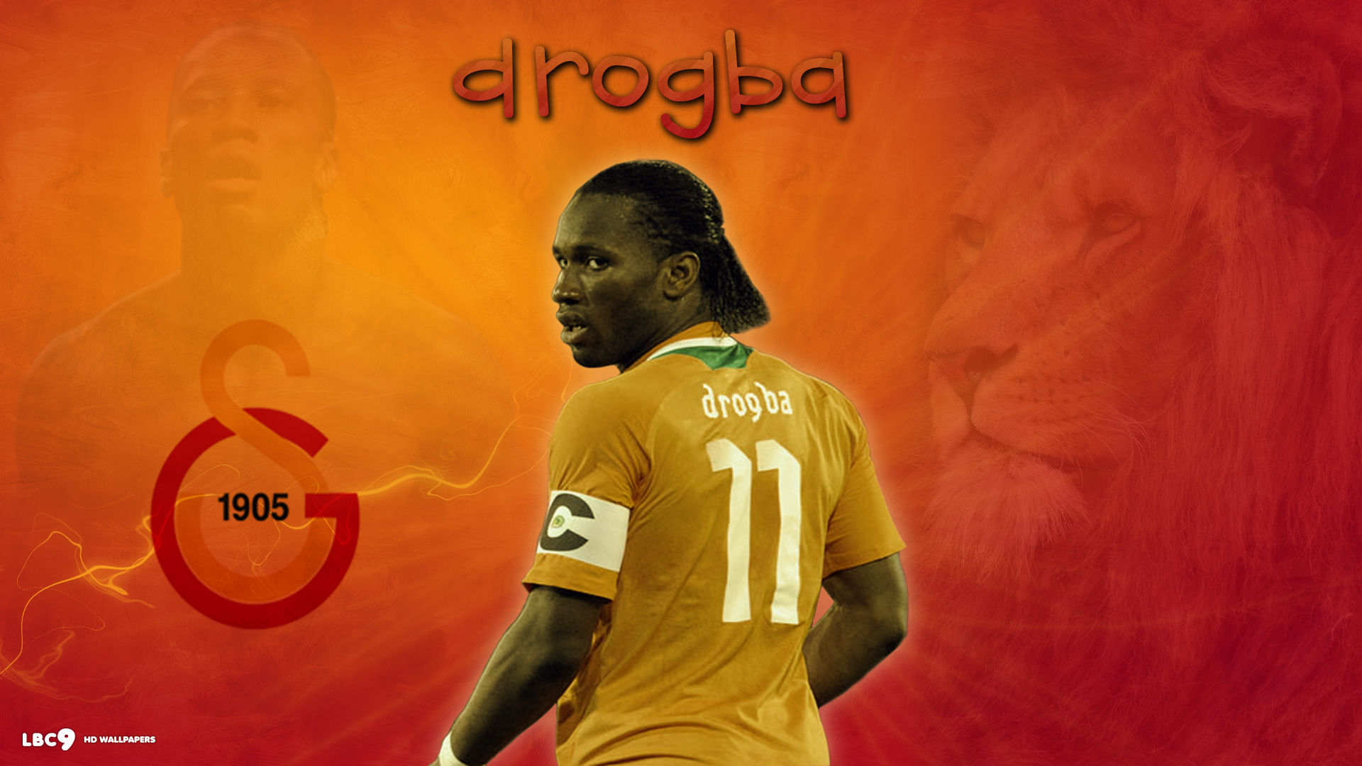 1920x1080 The forward of Galatasaray Didier Drogba on orange background Desktop wallpaper 1440x900, Desktop