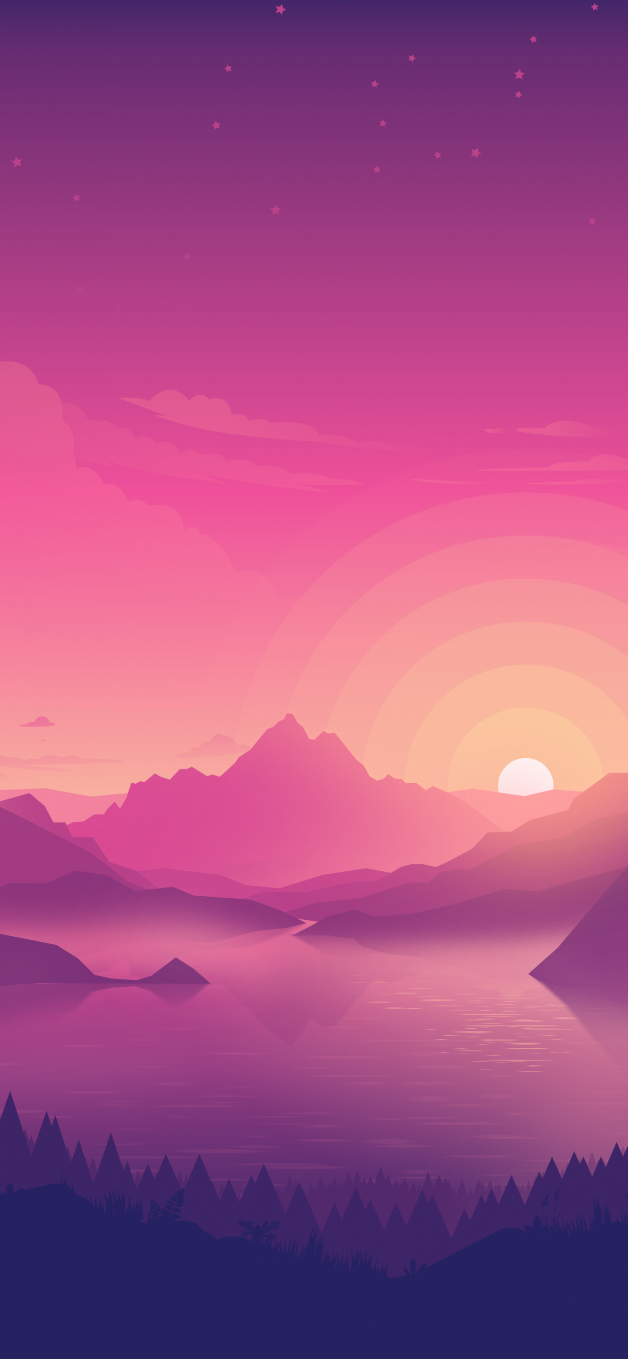 1290x2780 Lakeside Wallpaper 4K, Pink sky, Sunset, Minimal art, Nature, Phone