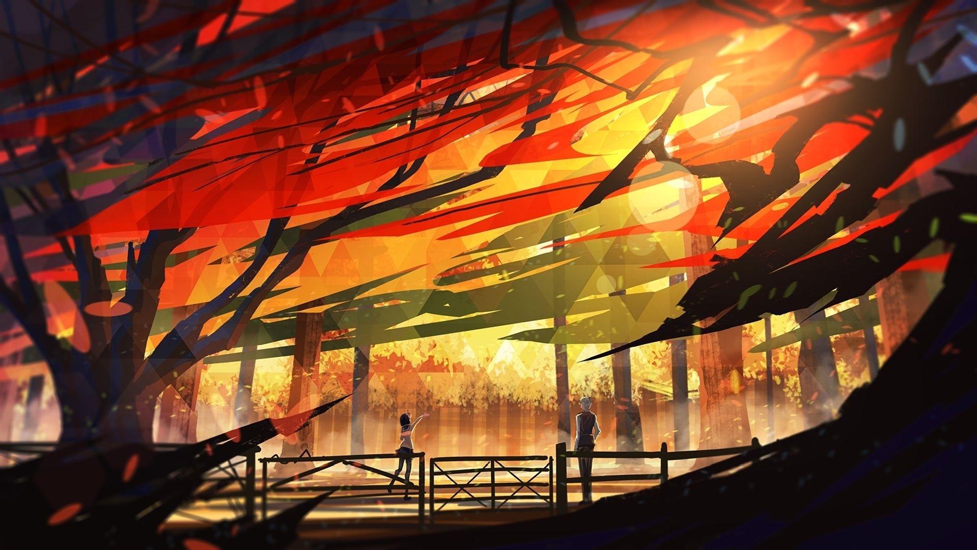 1920x1080 Desktop wallpaper anime, outdoor, friends, autumn, art, HD image, picture, background, 264583, Desktop