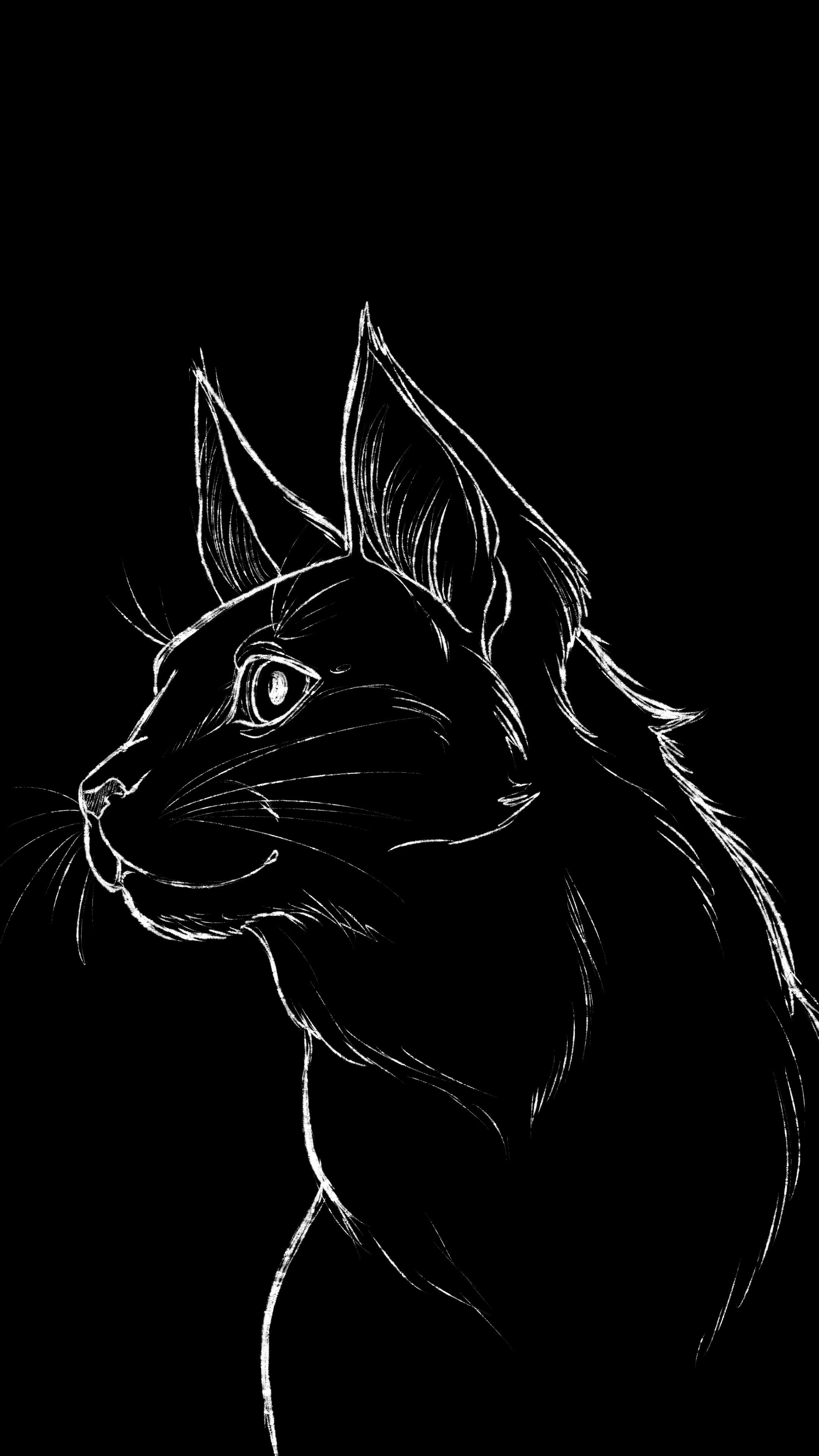 2160x3840 Cat Illustration Dark Black iPhone 12 4K Wallpaper Download ⋆ Traxzee, Phone