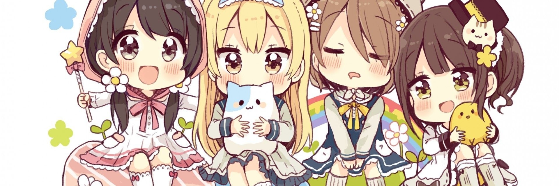 1920x640 Download  Anime Girls, Chibi, Cute, Friends Wallpaper, Dual Screen