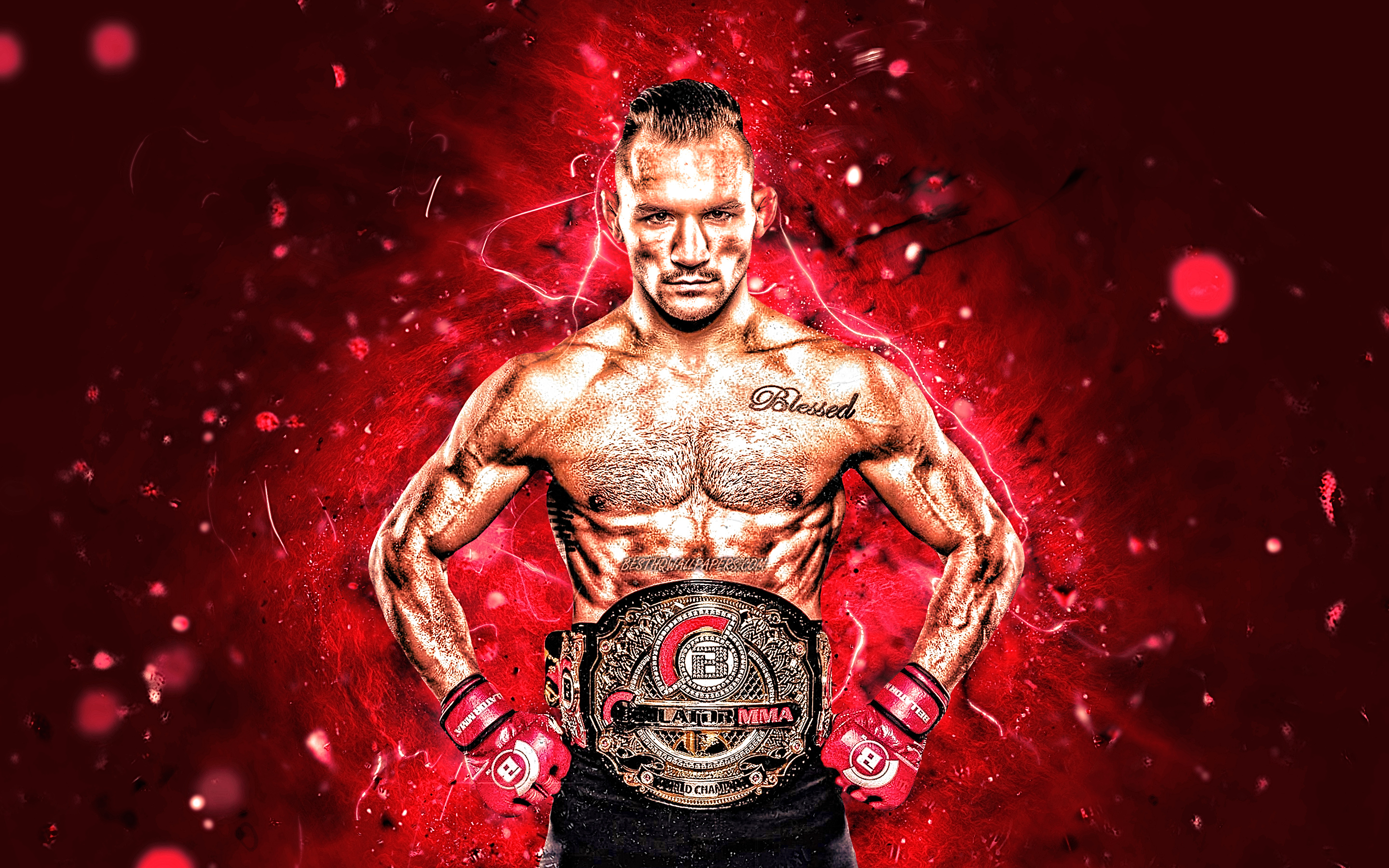 2880x1800 Download wallpaper Michael Chandler, red neon lights, american fighters, MMA, UFC, Mixed martial arts, UFC fighters, Michael Chandler Jr, MMA fighters for desktop with resolution. High Quality HD picture wallpaper, Desktop