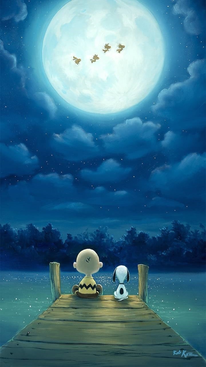 720x1280 Wallpaper / Comics Peanuts Phone Wallpaper, Cartoon, Charlie Brown, Snoopy, Moon, Pier,  free download, Phone