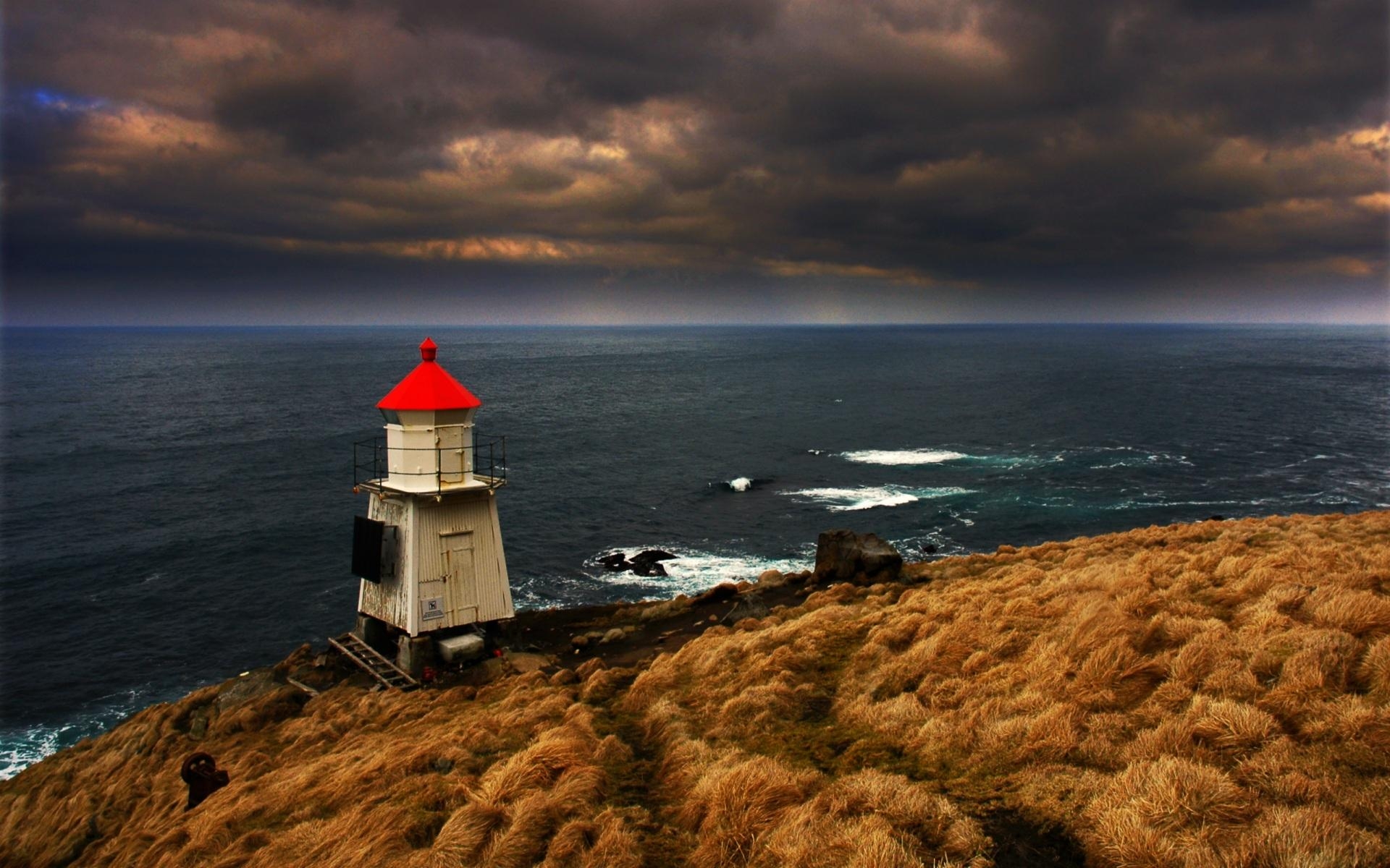 1920x1200 Download Wallpaper sea clouds shore lighthouse coast,, Desktop