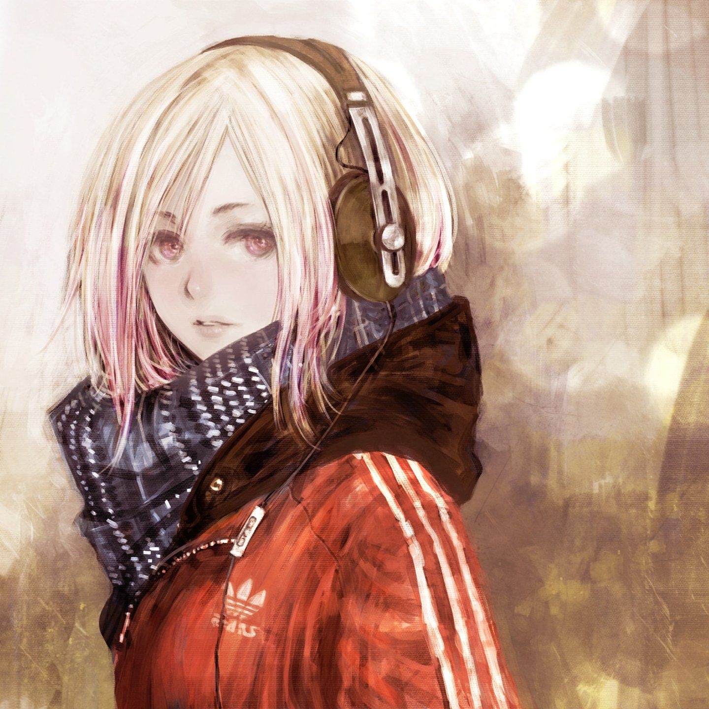 1440x1440 Anime Girl Original Adidas Sennheiser Matagiro Single Short Hair, Phone