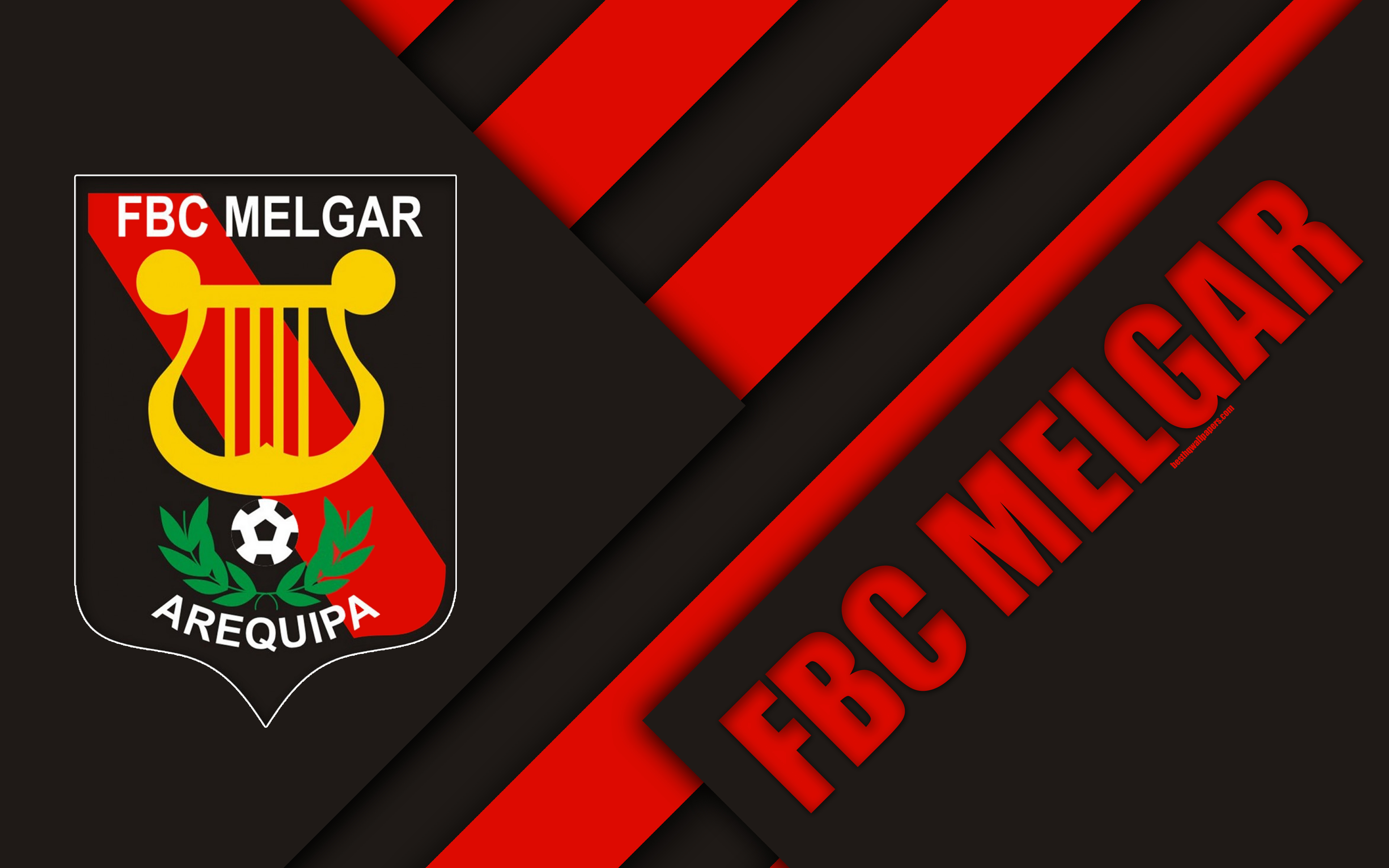 3840x2400 Download wallpaper FBC Melgar, 4k, logo, black and red abstraction, Desktop