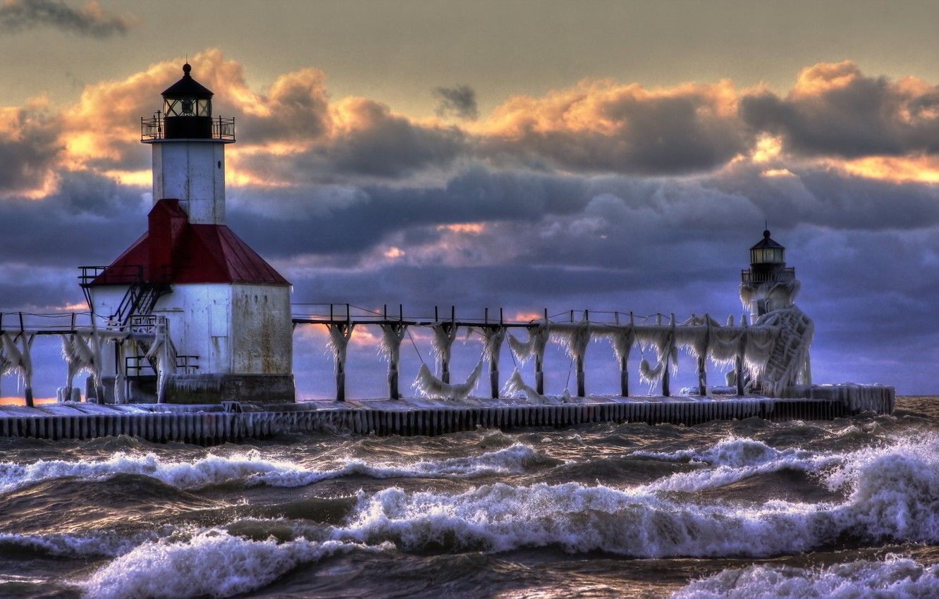 1340x850 Wallpaper lighthouse, lake michigan, St.goodfon.com, Desktop