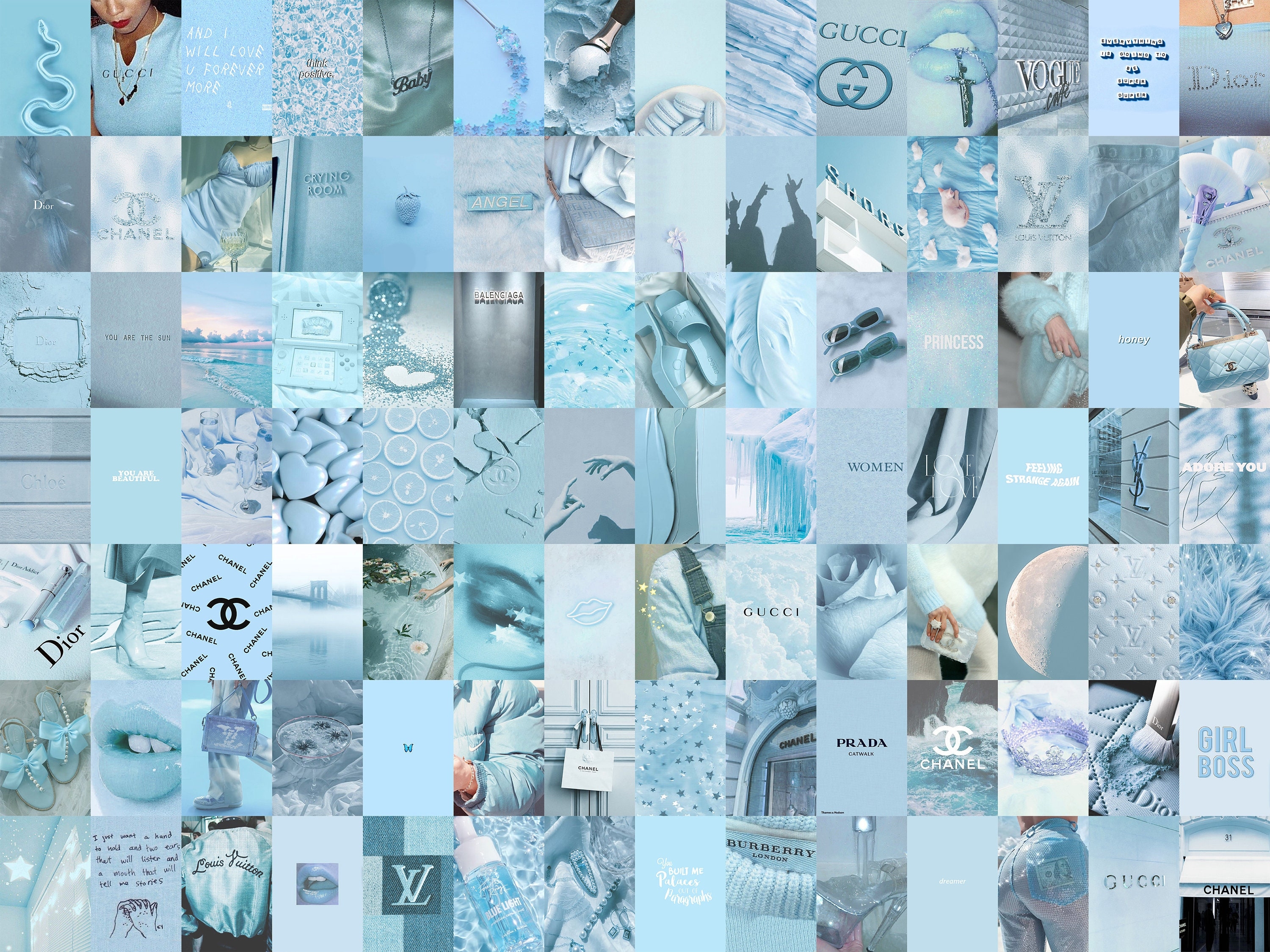 3000x2250 PCS Baby Blue Wall Collage Kit Light Blue Art, Desktop