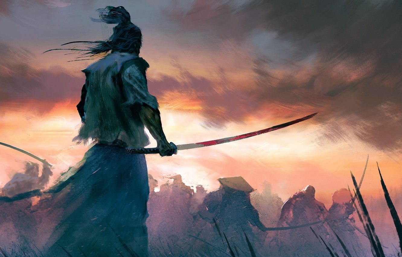 1340x850 Wallpaper samurai, samurai, slaughter, torn clothes, a bloody mist, Sekiro, Sekiro: Shadows Die Twice, Shadows die twice, by Felix Ortiz image for desktop, section игры, Desktop